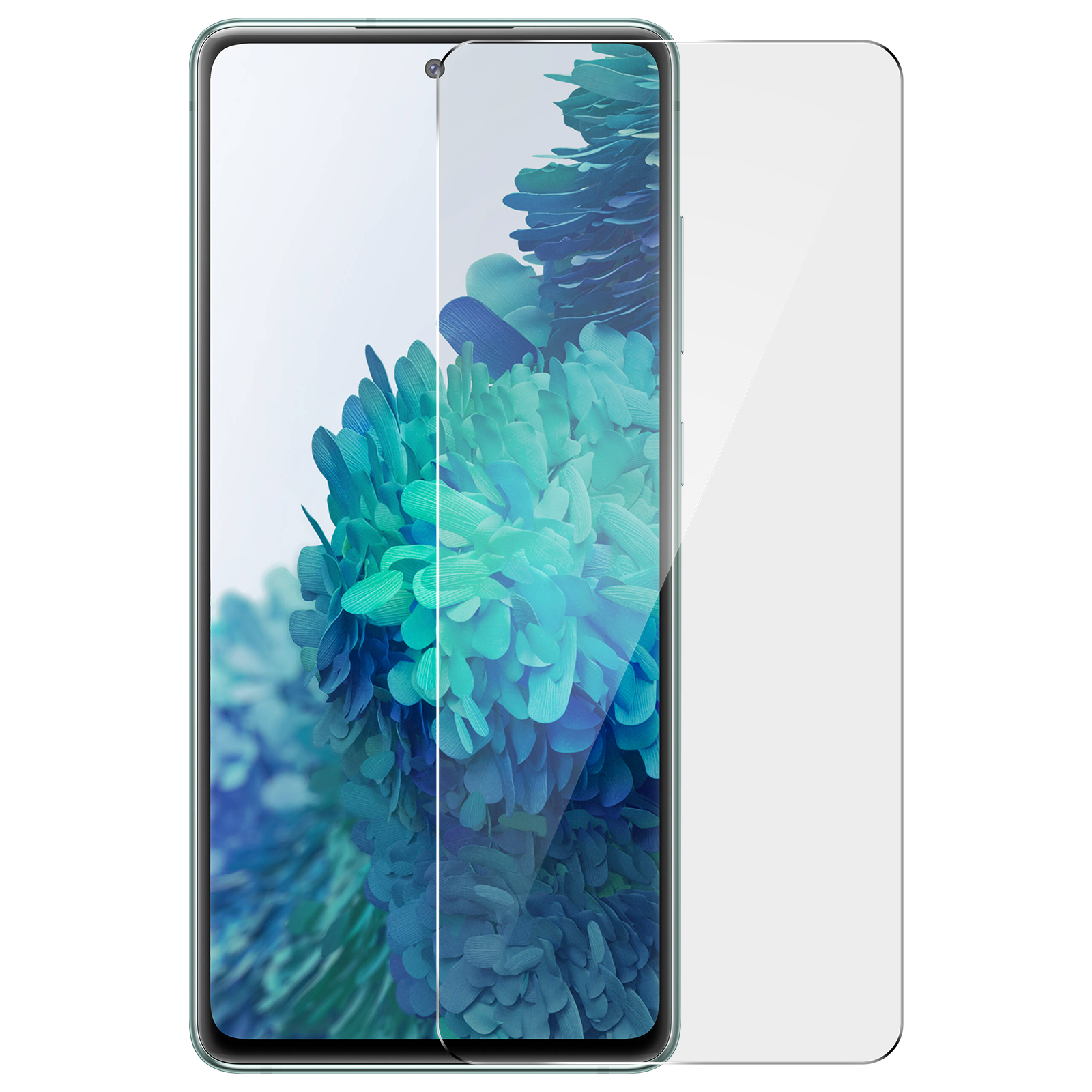 Un telefono con una protezione schermo. Lo schermo è verde.