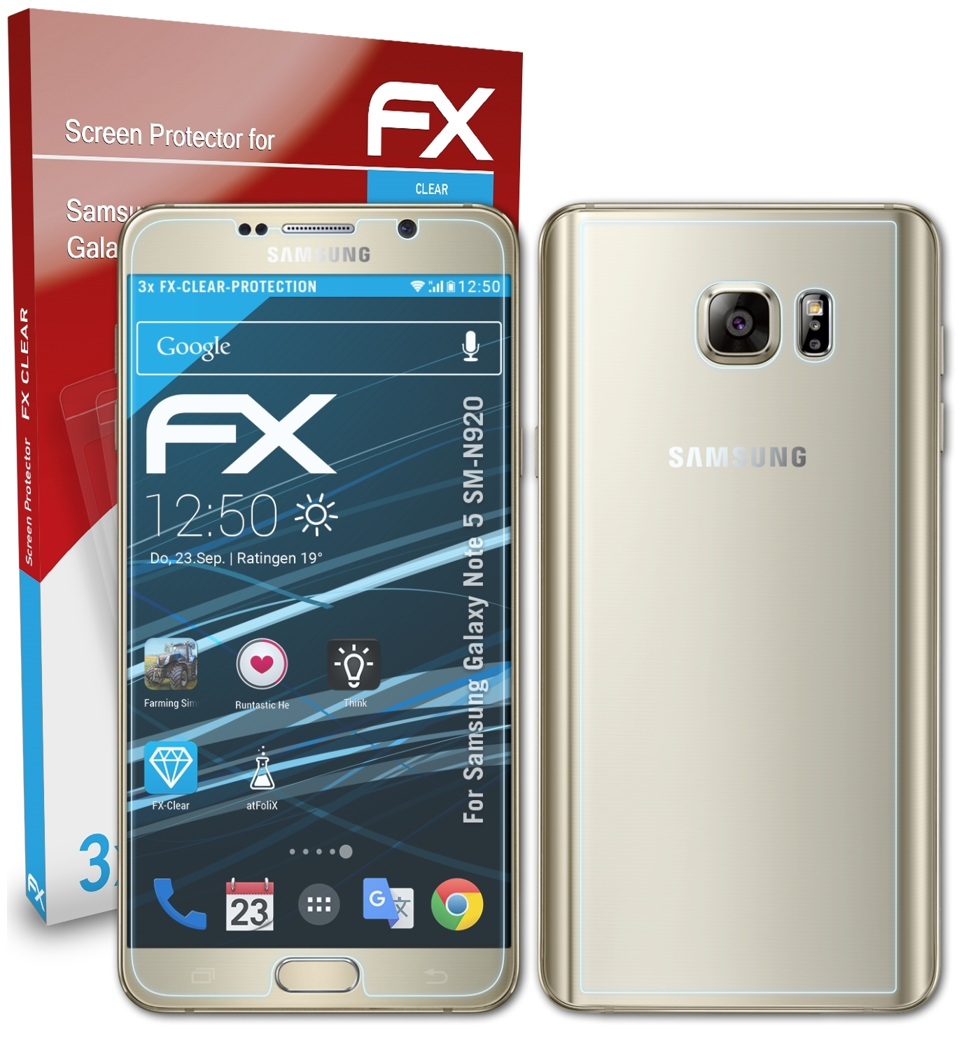 Samsung (SM-N920)) FX-Clear Displayschutz(für 3x ATFOLIX 5 Galaxy Note