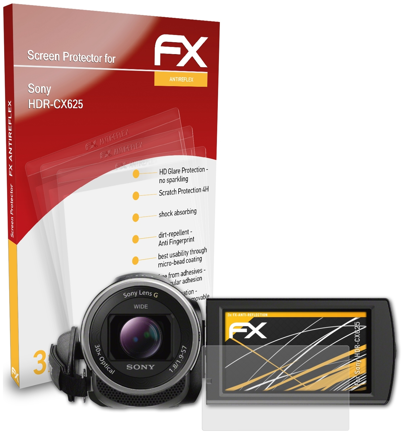 ATFOLIX FX-Antireflex 3x Sony Displayschutz(für HDR-CX625)