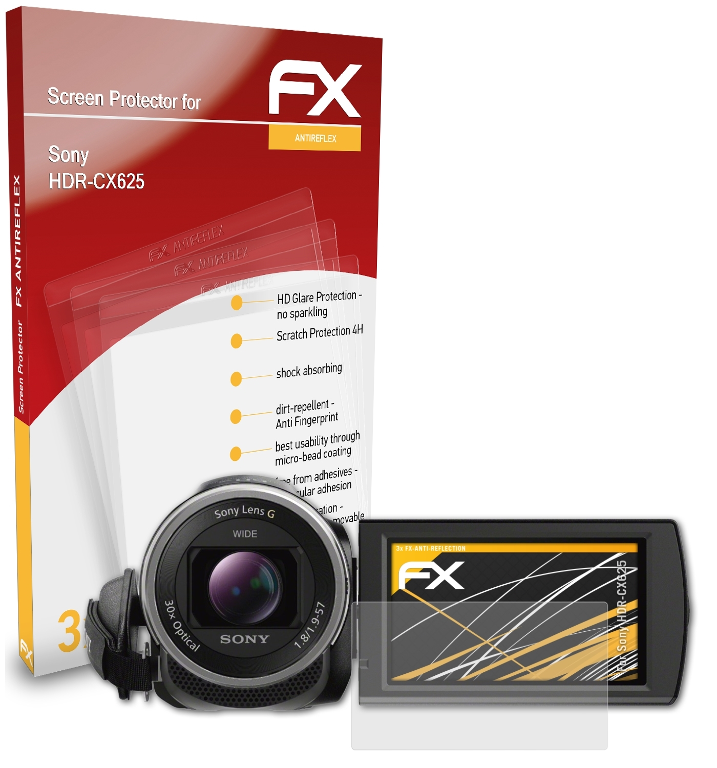 ATFOLIX 3x FX-Antireflex Displayschutz(für HDR-CX625) Sony