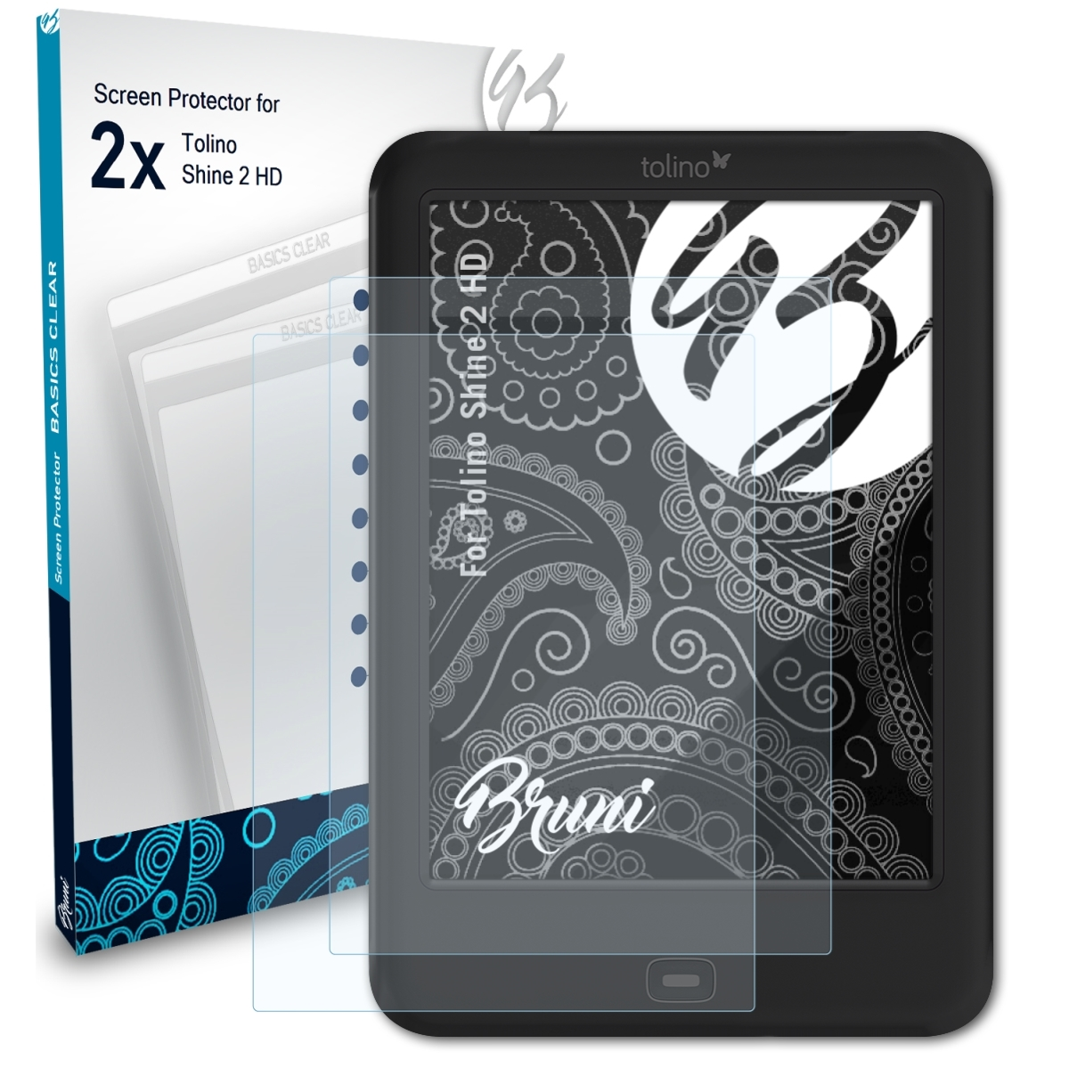 BRUNI 2x Basics-Clear Schutzfolie(für Tolino HD) Shine 2