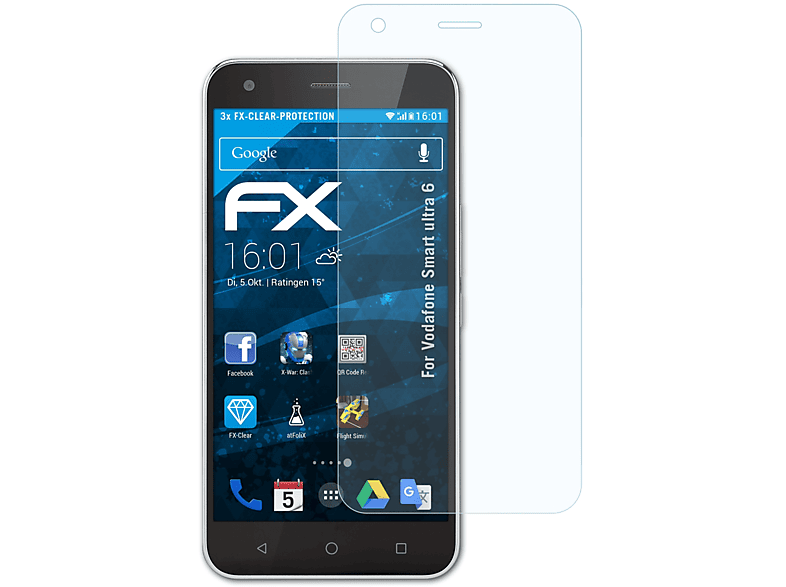 Displayschutz(für FX-Clear 6) Vodafone ATFOLIX Smart ultra 3x