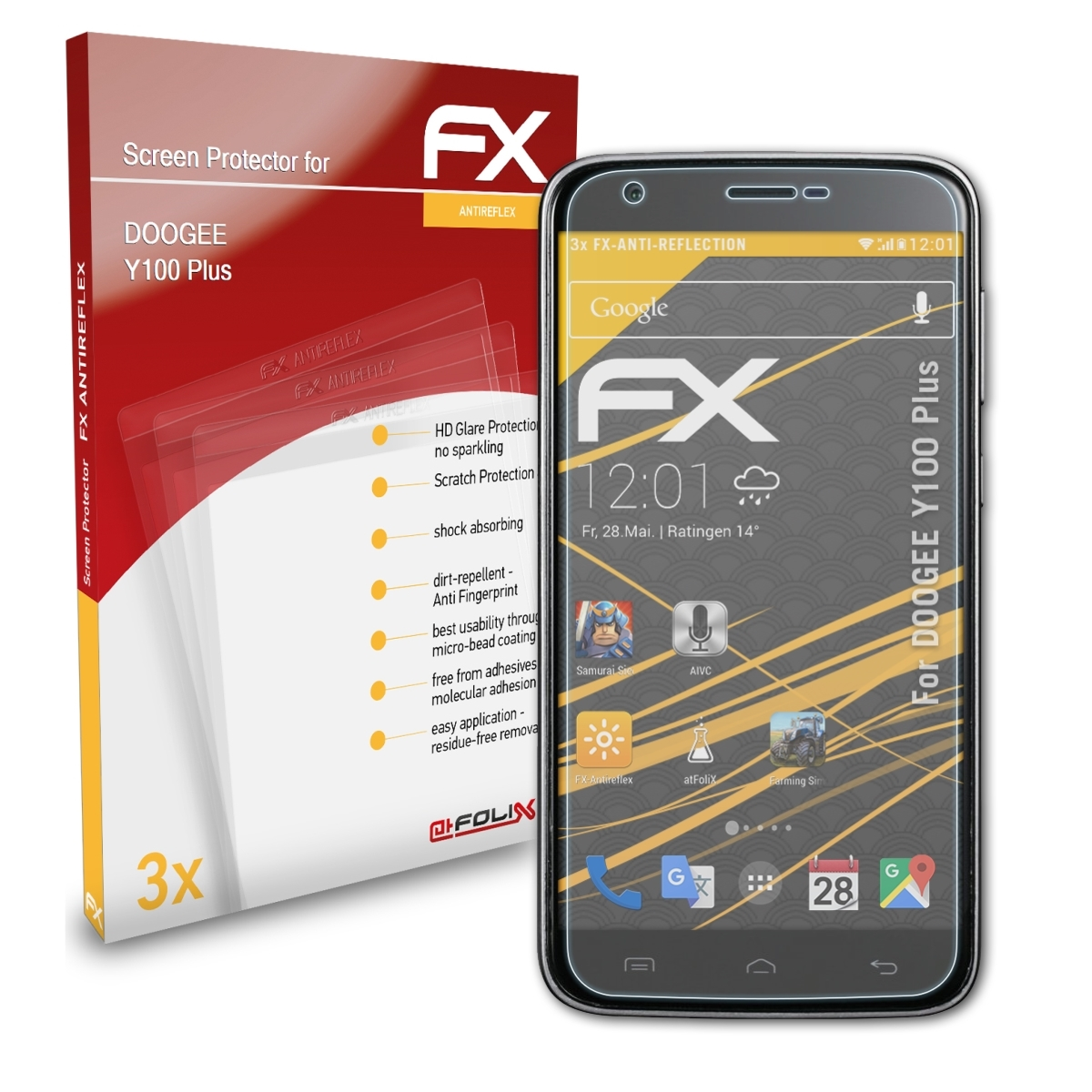 ATFOLIX 3x FX-Antireflex Y100 Doogee Displayschutz(für Plus)
