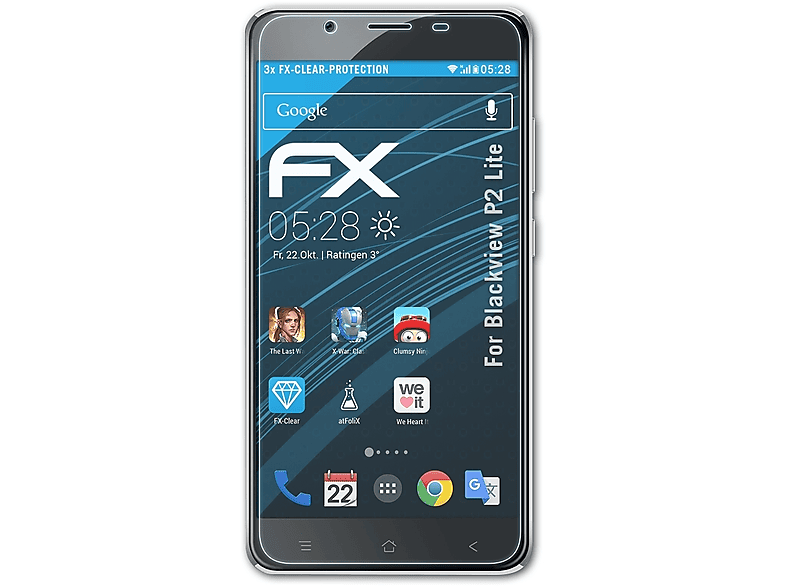 ATFOLIX 3x FX-Clear Displayschutz(für Blackview P2 Lite)