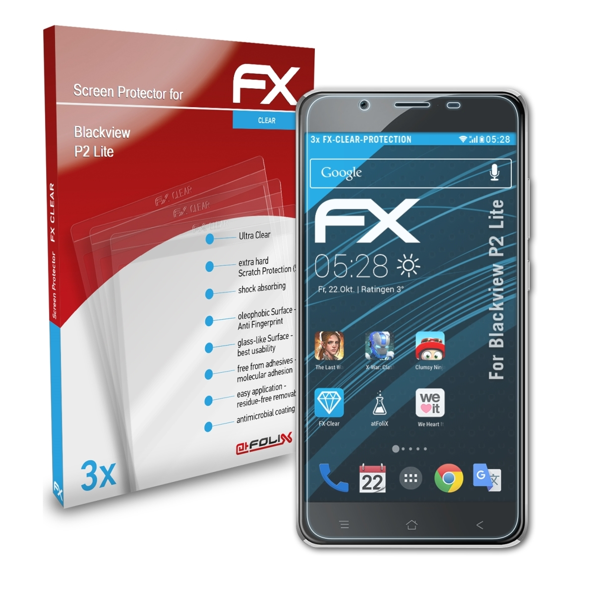 Blackview FX-Clear Lite) 3x ATFOLIX P2 Displayschutz(für