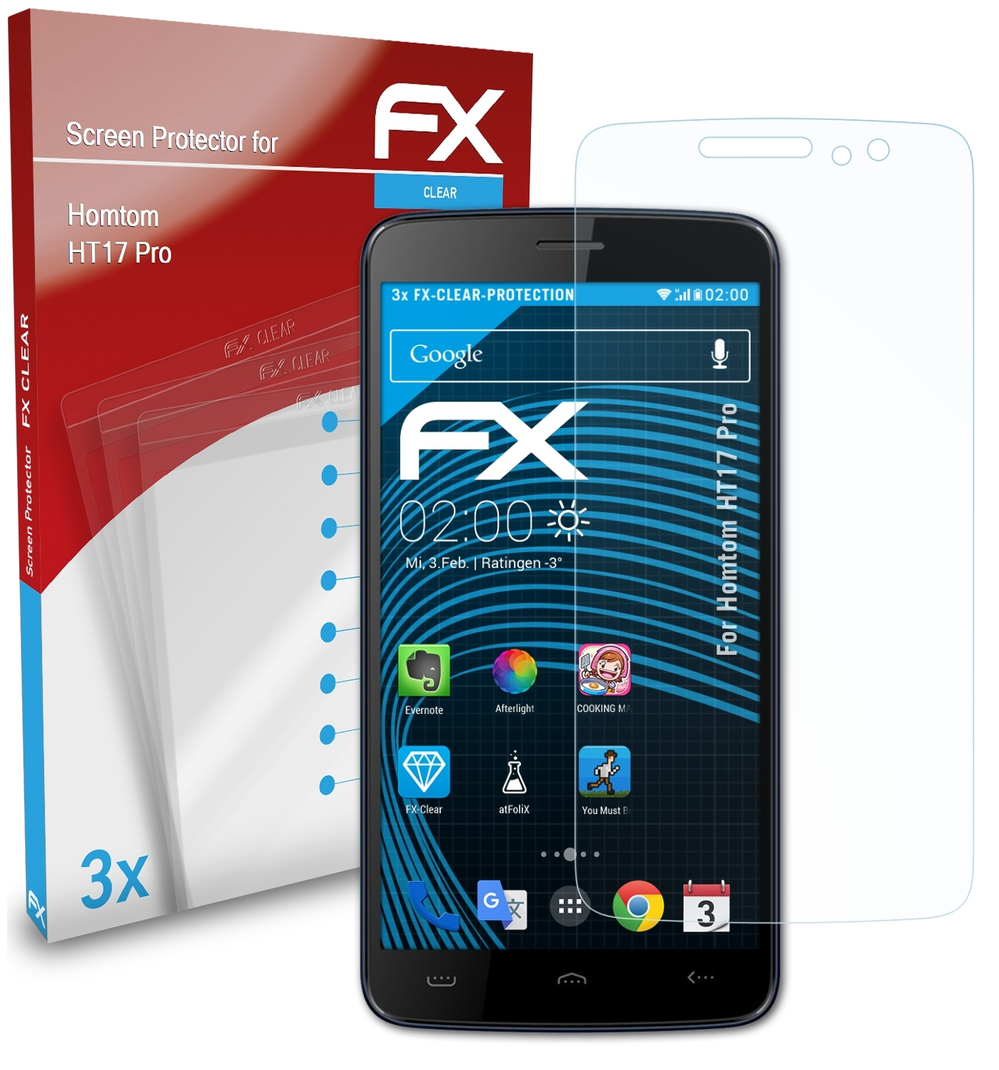 Homtom Displayschutz(für Pro) ATFOLIX 3x FX-Clear HT17
