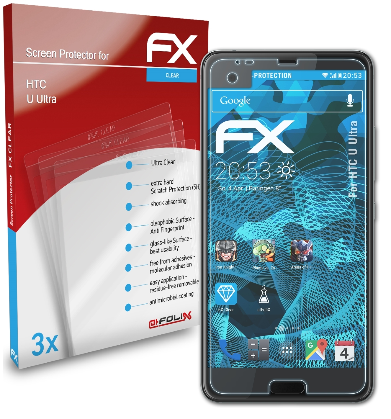 ATFOLIX 3x FX-Clear Displayschutz(für U Ultra) HTC