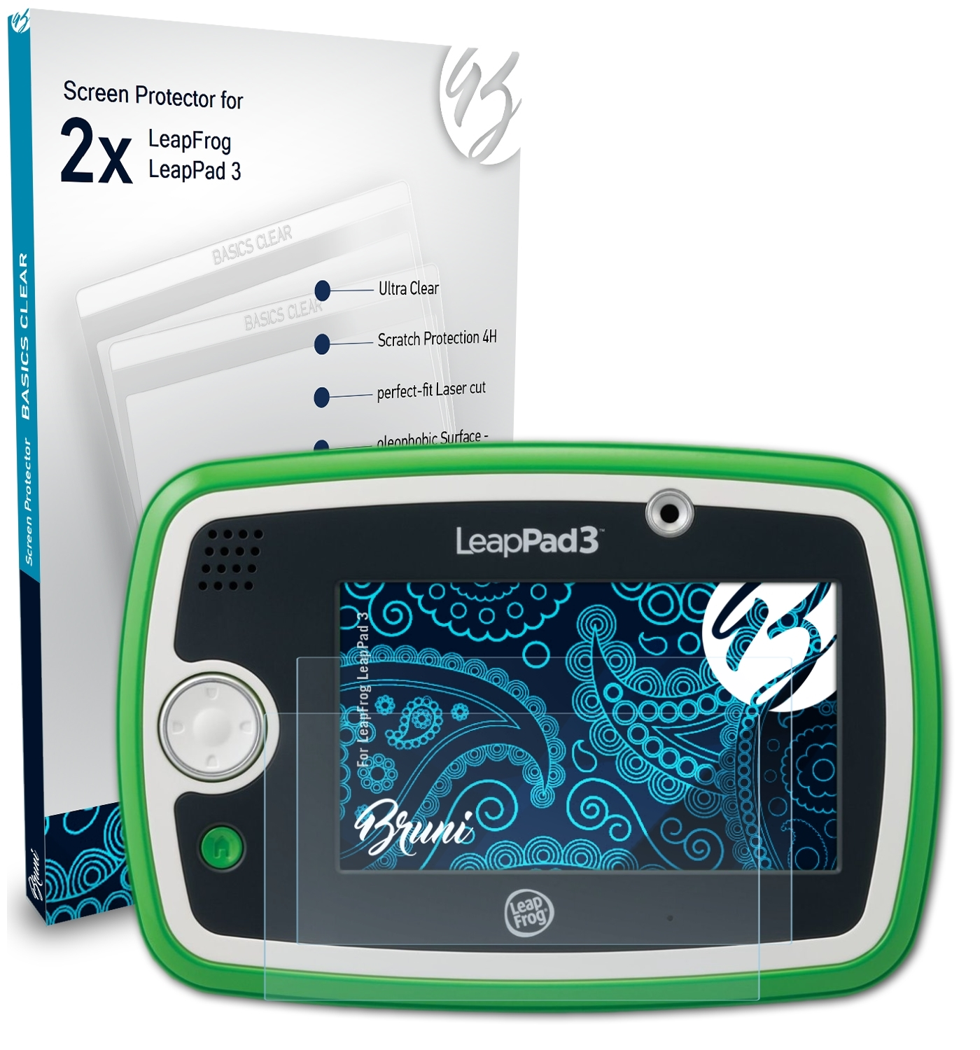 BRUNI 2x Basics-Clear LeapPad 3) LeapFrog Schutzfolie(für