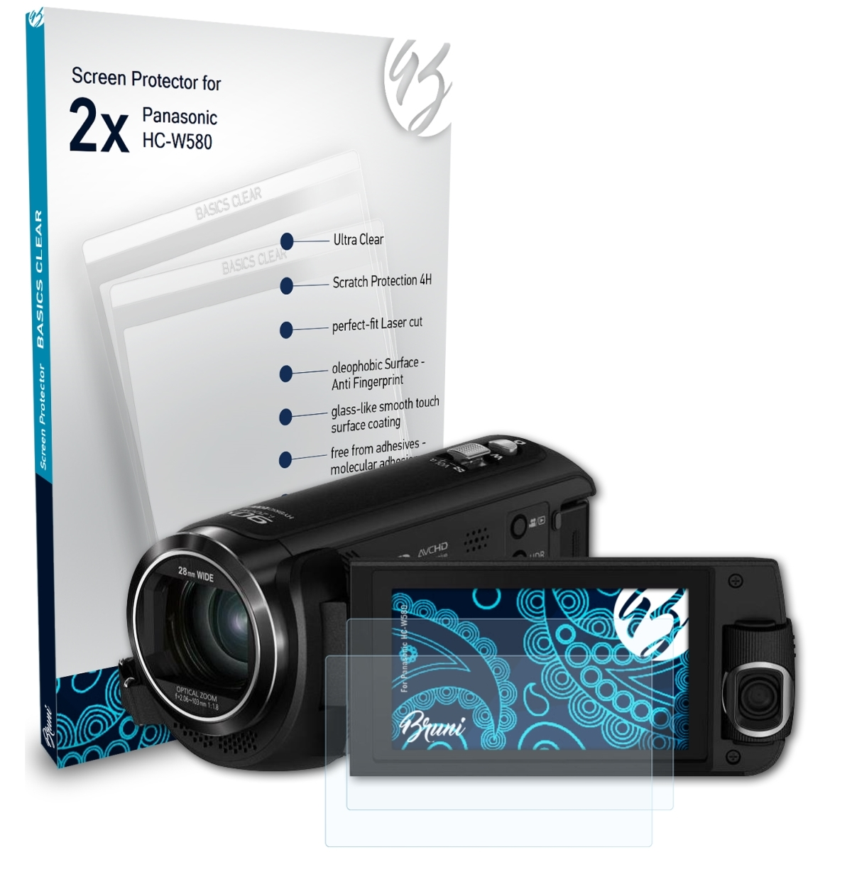 BRUNI Basics-Clear 2x Panasonic HC-W580) Schutzfolie(für