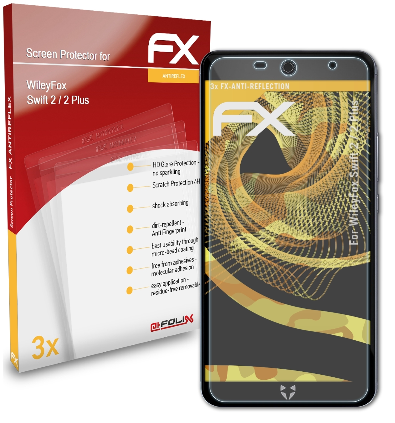 / 2 WileyFox 2 3x Displayschutz(für ATFOLIX Plus) FX-Antireflex Swift
