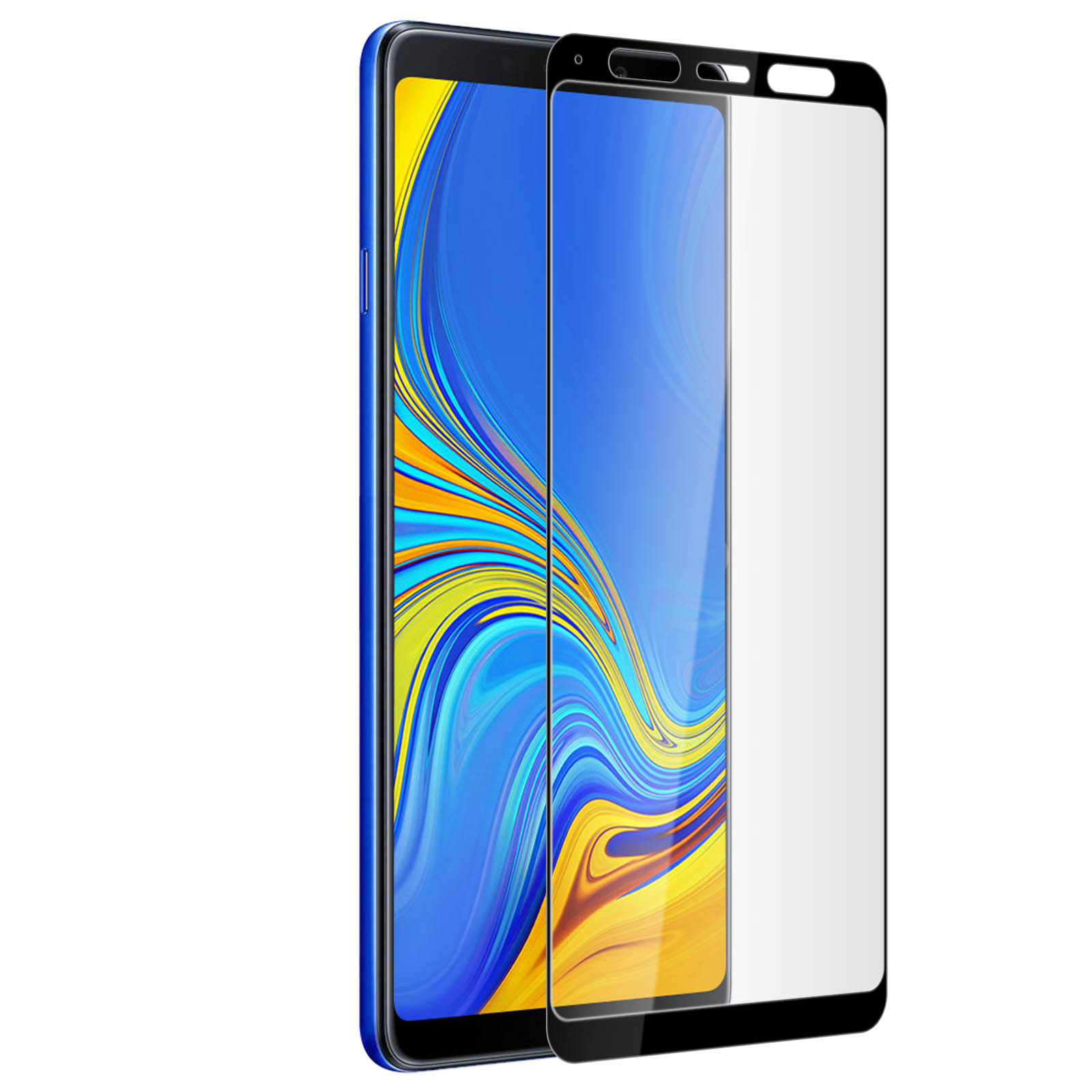 Glas Samsung A9 Galaxy AVIZAR mit 2018) Glas-Folien(für Schutzfolie Gehärtetes Schwarz Härtegrad, 9H Rand