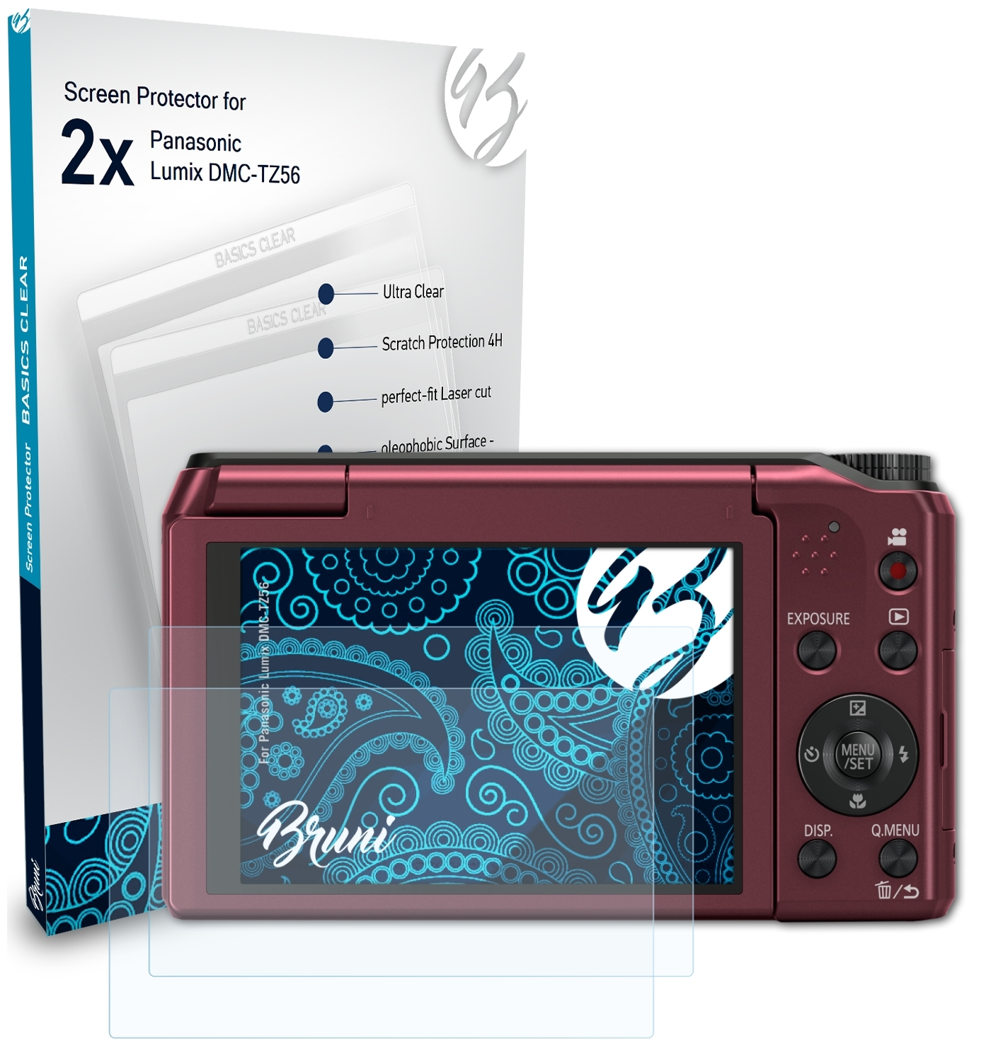 BRUNI 2x Basics-Clear Schutzfolie(für Lumix Panasonic DMC-TZ56)