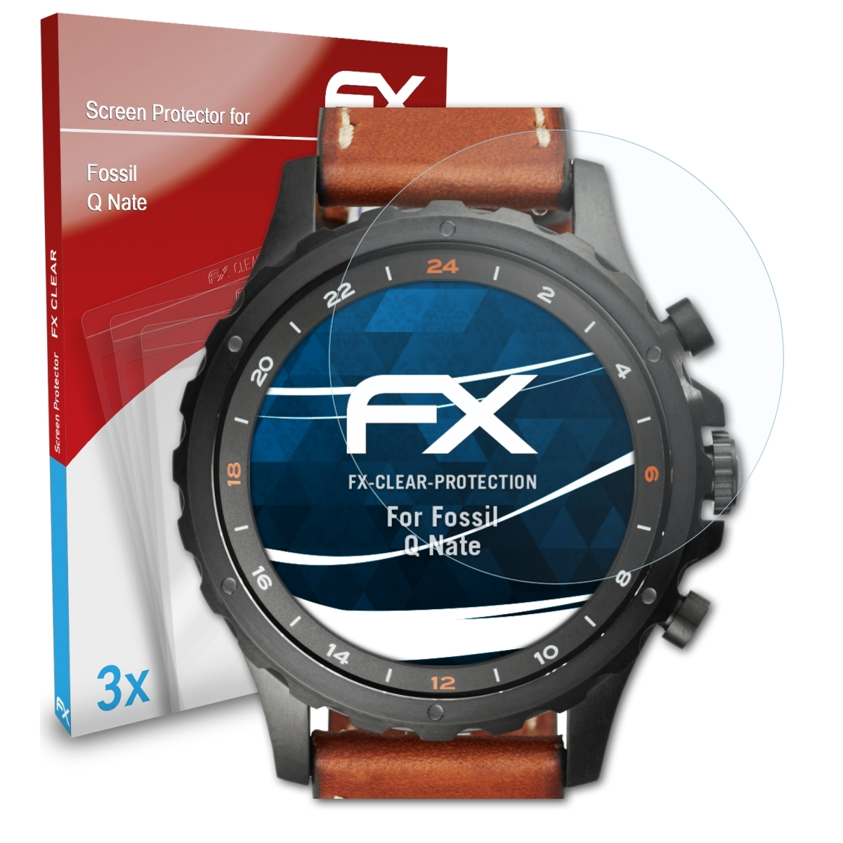 ATFOLIX 3x Q Displayschutz(für Nate) Fossil FX-Clear