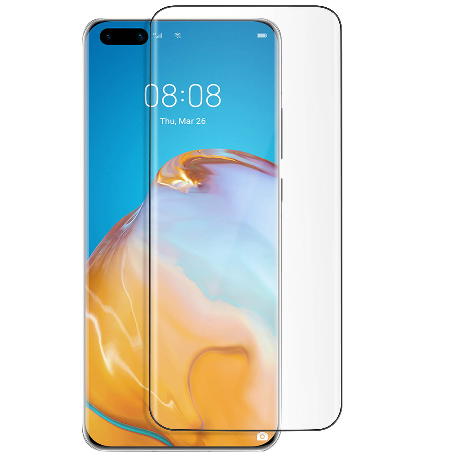 Uno smartphone con protezione schermo applicata. Lo schermo mostra 08:08, giovedì 26 marzo. Il telefono ha una protezione trasparente.