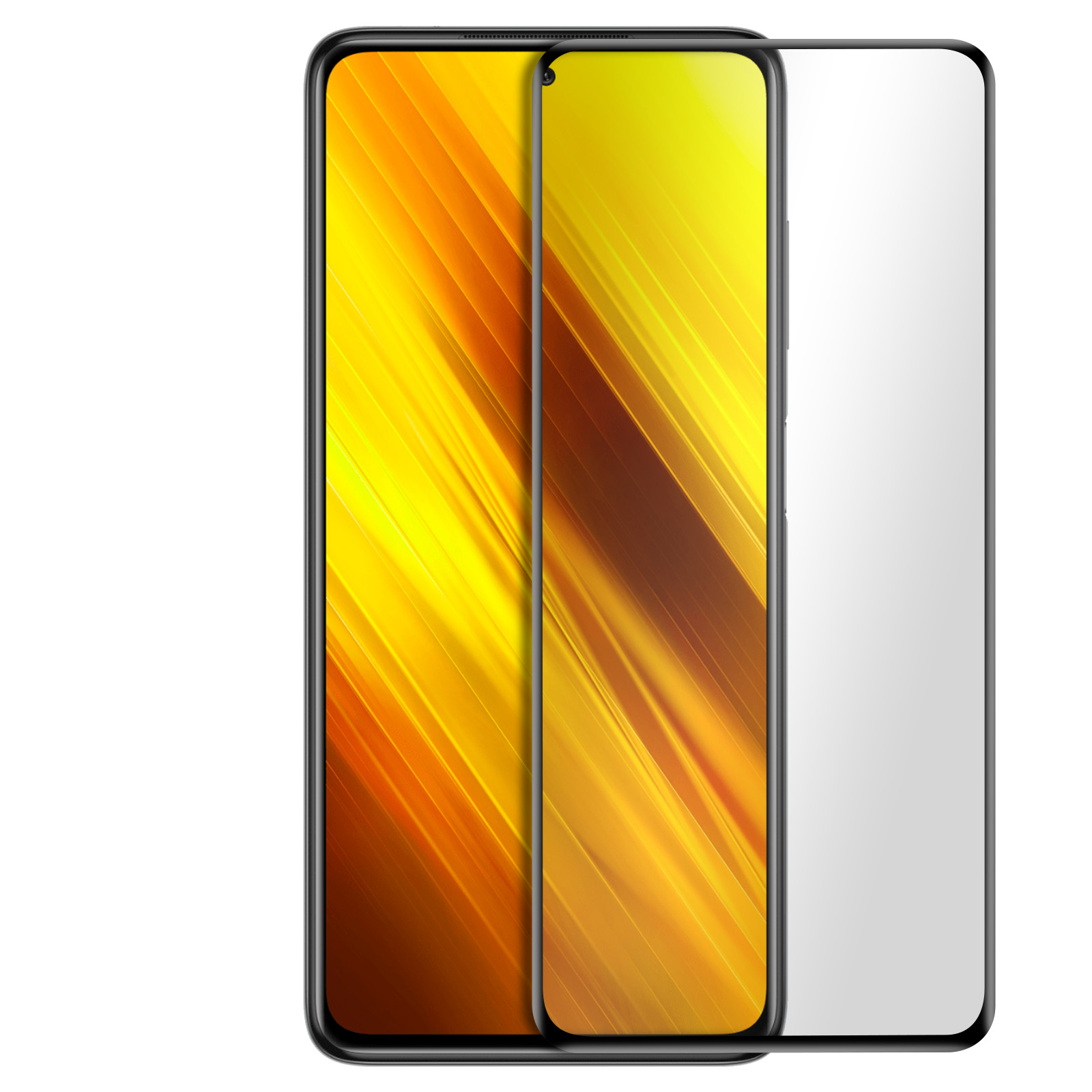 AVIZAR Gehärtetes Glas 9H Schutzfolie Xiaomi X3 Poco Härtegrad, Schwarz Pro) Glas-Folien(für Rand mit