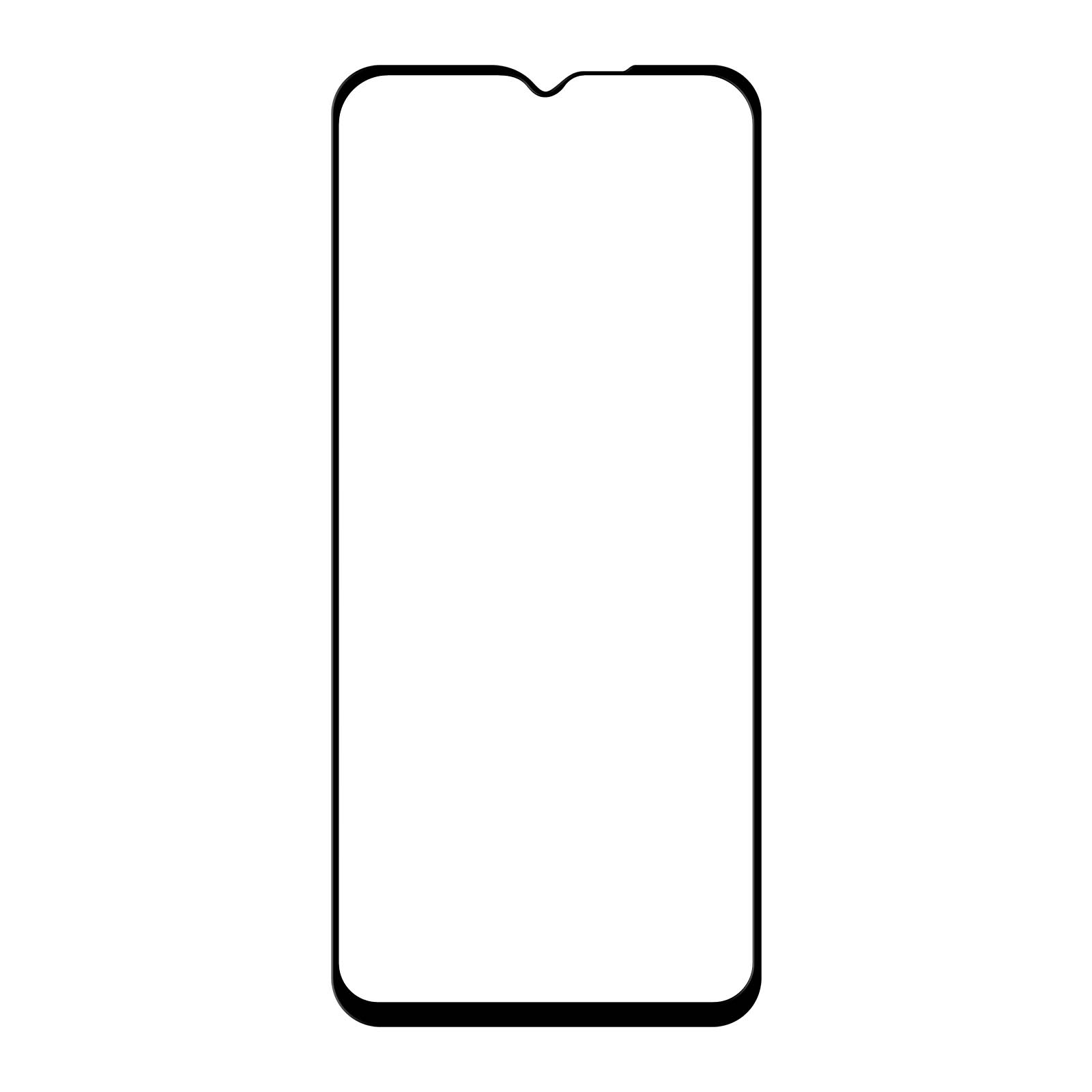 Un protecteur d'écran de smartphone avec un bord noir et une encoche pour la caméra frontale. L'écran est blanc.