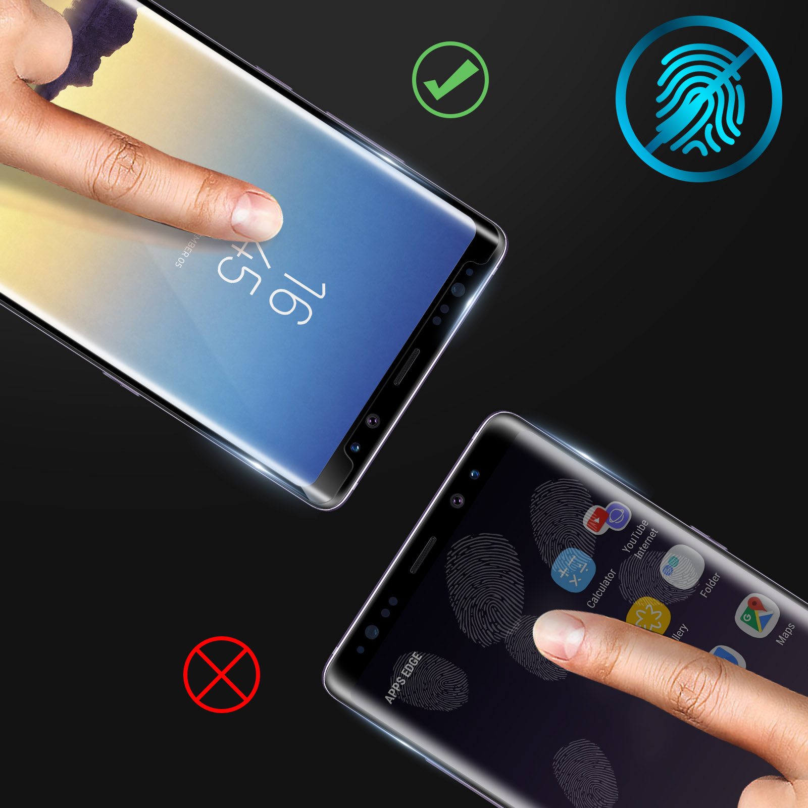 Due smartphone con impronte digitali sullo schermo. Uno è approvato, l'altro è rifiutato per l'accesso.