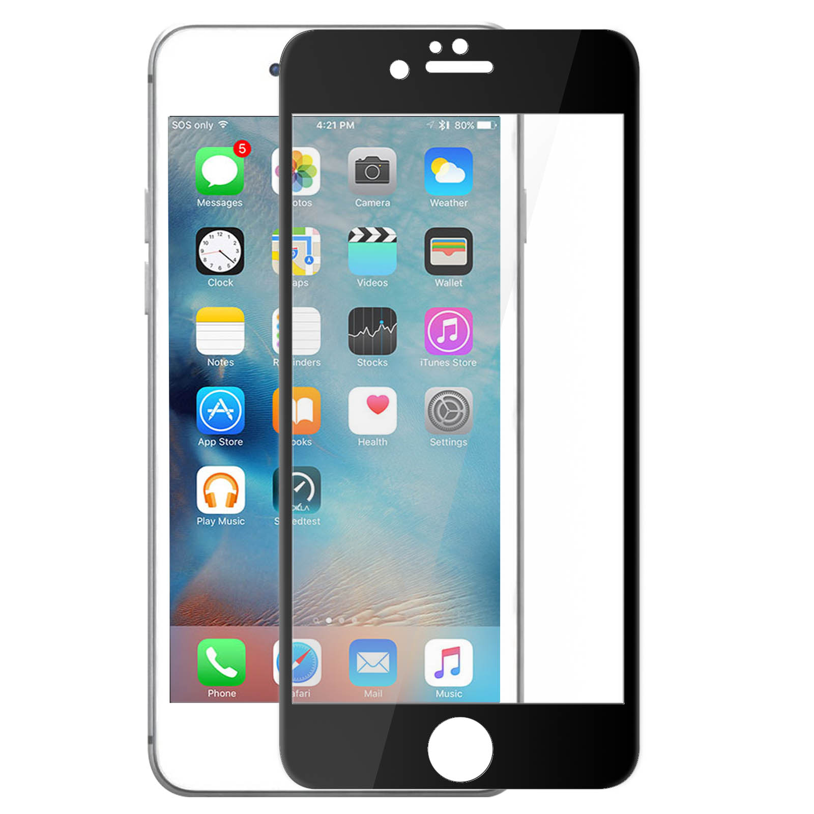 mit Glas Härtegrad, AVIZAR Apple Gehärtetes Rand iPhone Schutzfolie Glas-Folien(für Schwarz 6S) 9H