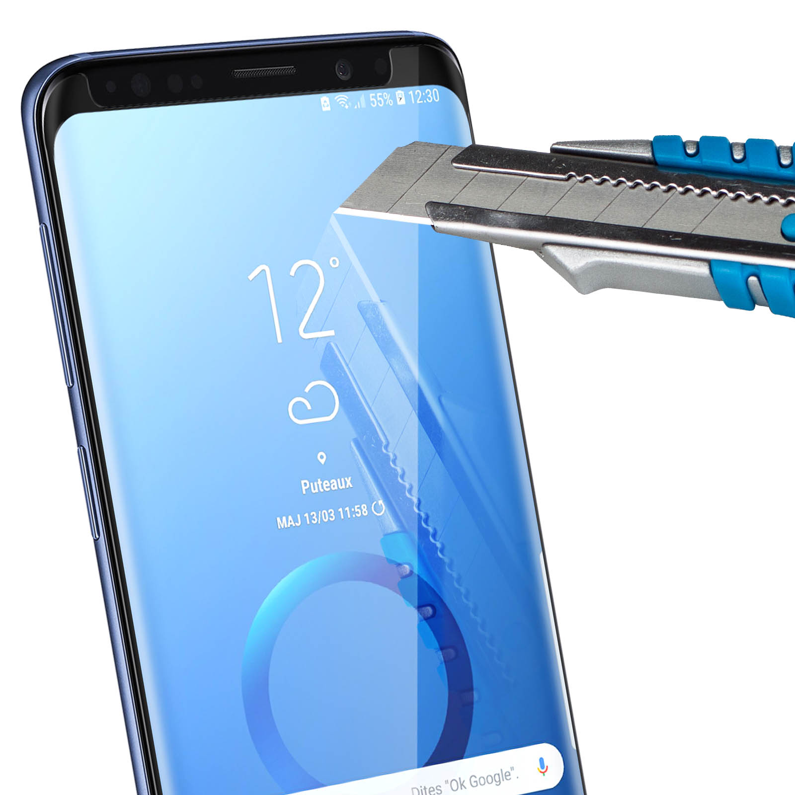 Samsung 9H Rand Glas Schwarz Schutzfolie Härtegrad, mit S9) Gehärtetes Glas-Folien(für AVIZAR Galaxy