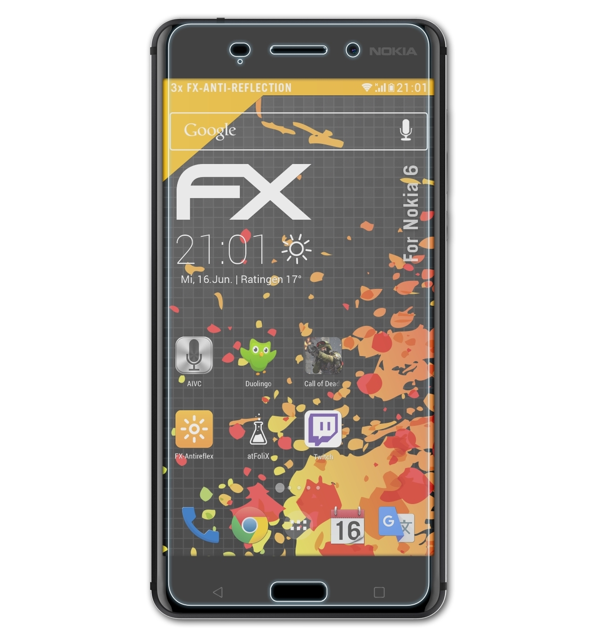 ATFOLIX 3x FX-Antireflex Displayschutz(für Nokia 6)