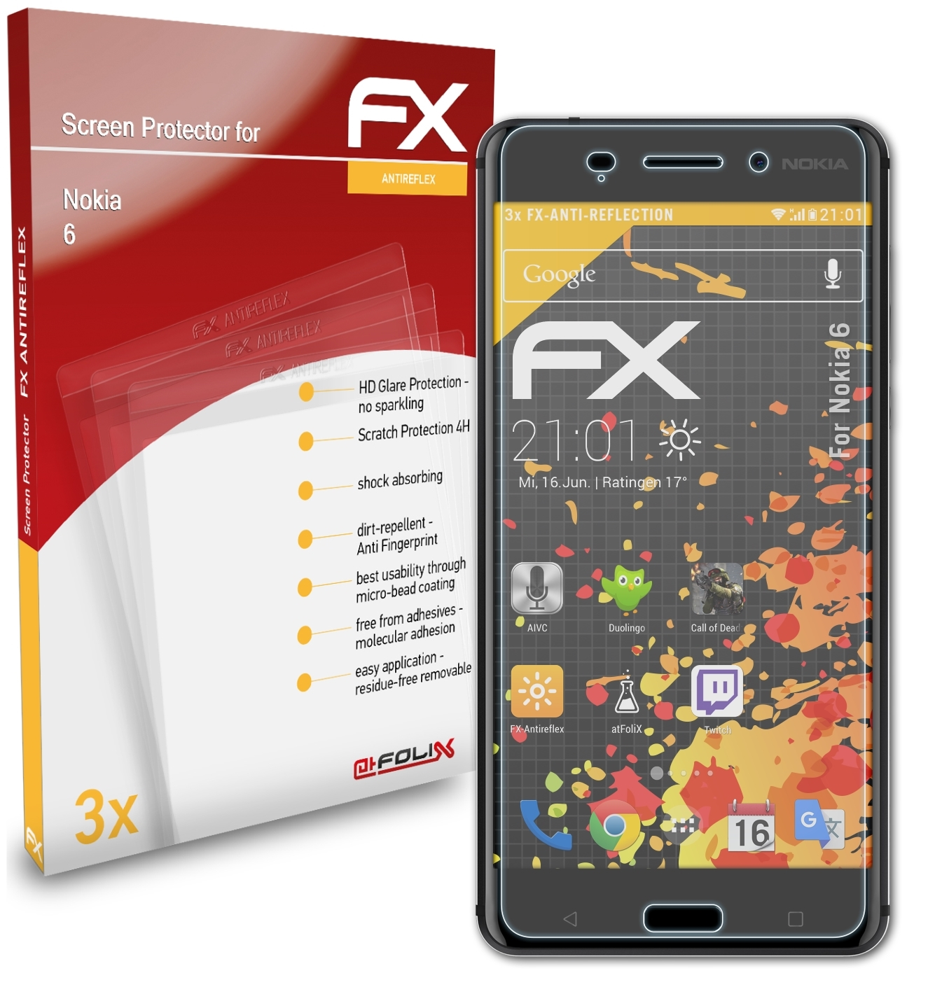 FX-Antireflex ATFOLIX 6) Displayschutz(für Nokia 3x