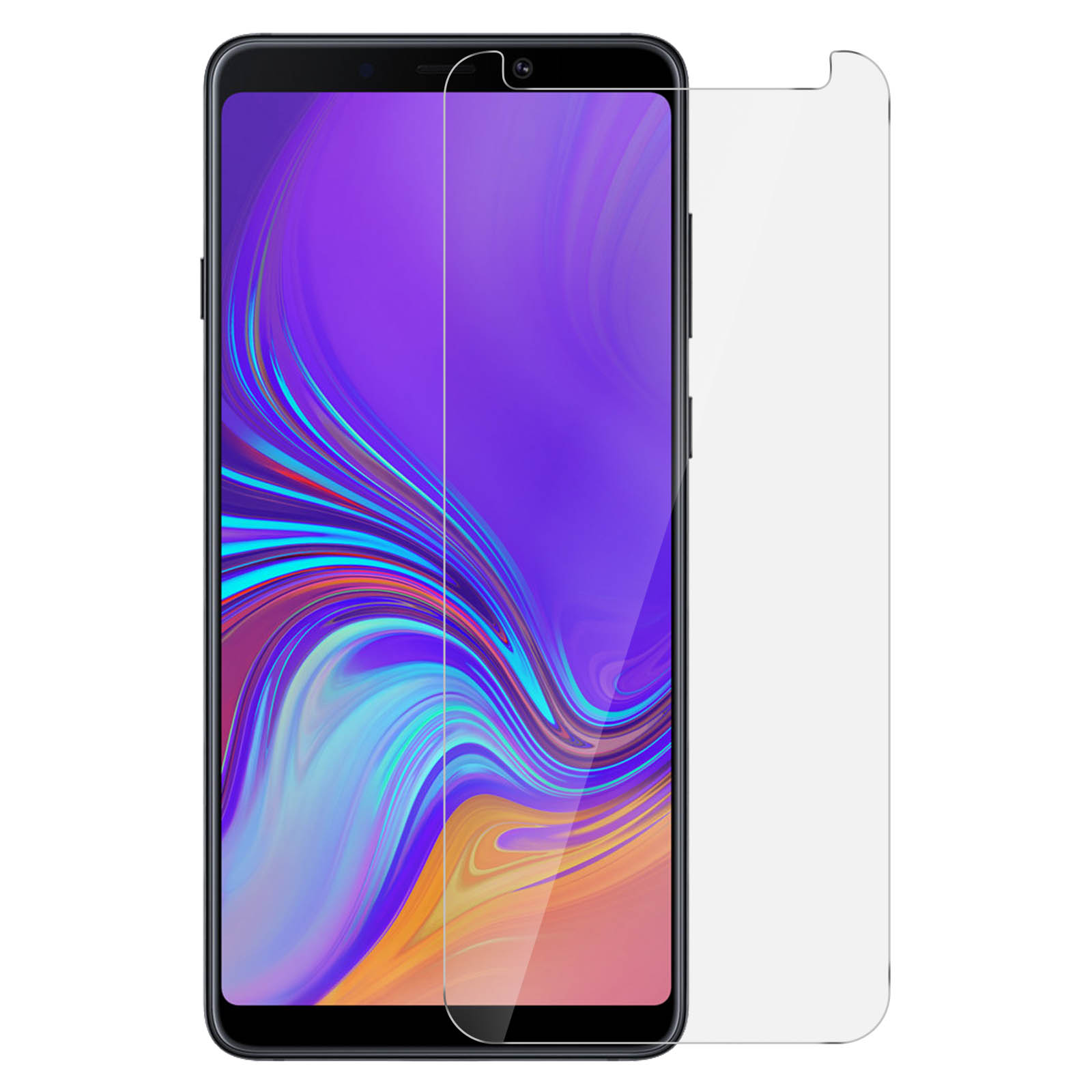 Smartphone con display viola e protezione schermo applicata. La protezione è trasparente.
