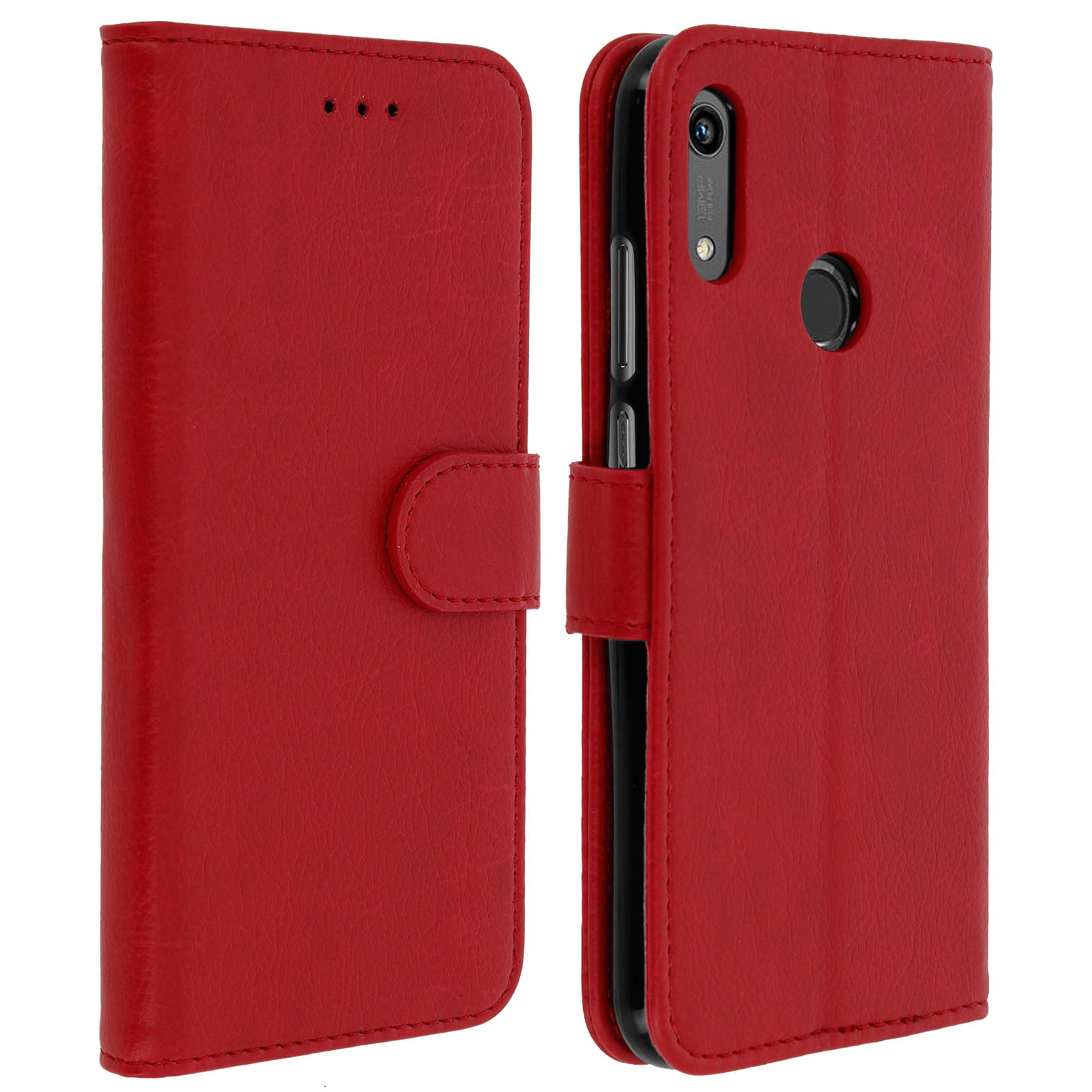 Custodia rossa aperta, rivela la parte posteriore e la fotocamera.