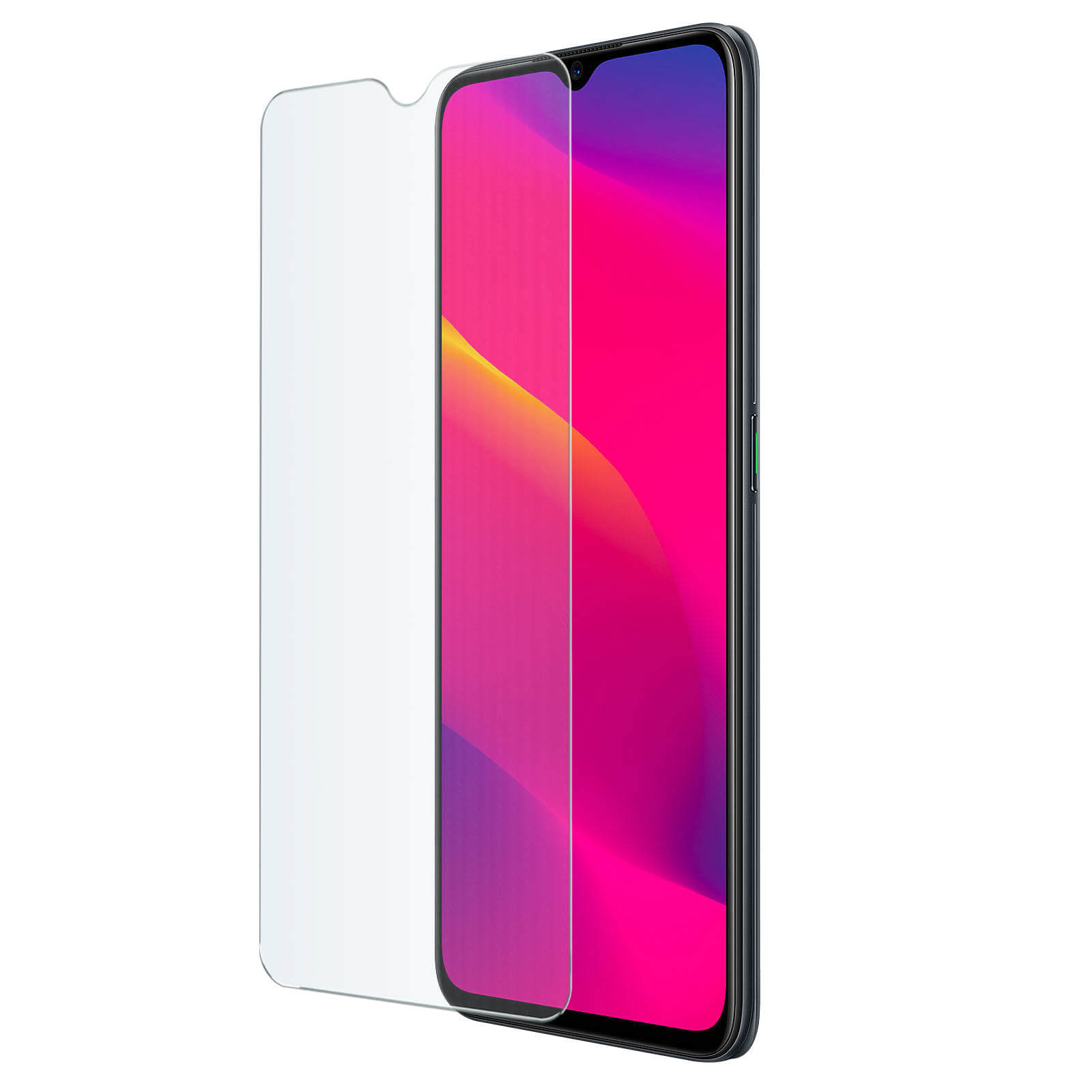 Smartphone con protezione schermo. Lo schermo mostra un'immagine astratta colorata. La protezione è trasparente.