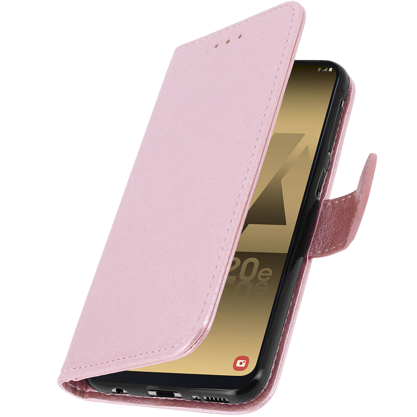 Roze telefoonhoes met telefoon en kaart. Vrouwenhand op een laptop. Witte achtergrond.