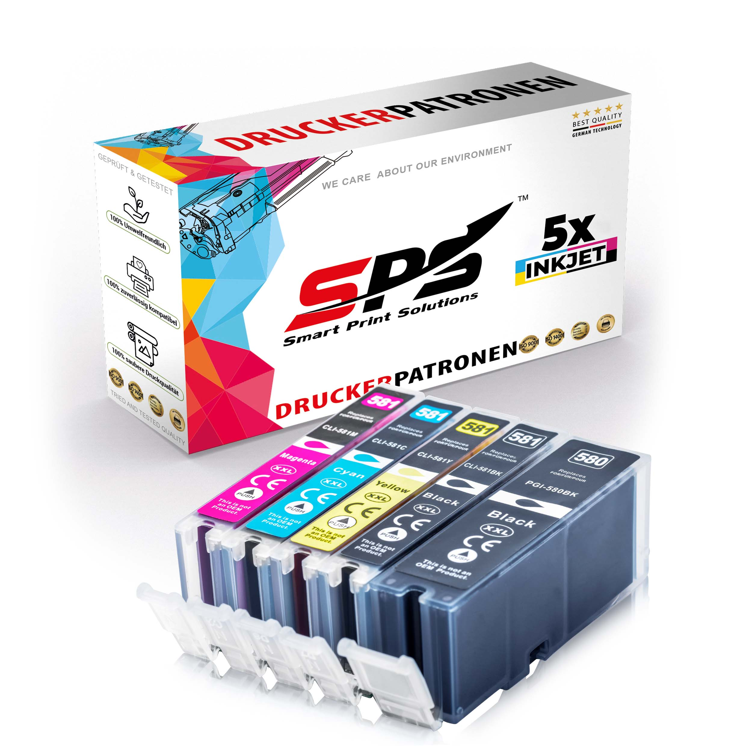SPS S-13509 Tintenpatrone Schwarz TS6351) / XXL CLI-581 Gelb (PGI-580 Cyan Magenta Pixma
