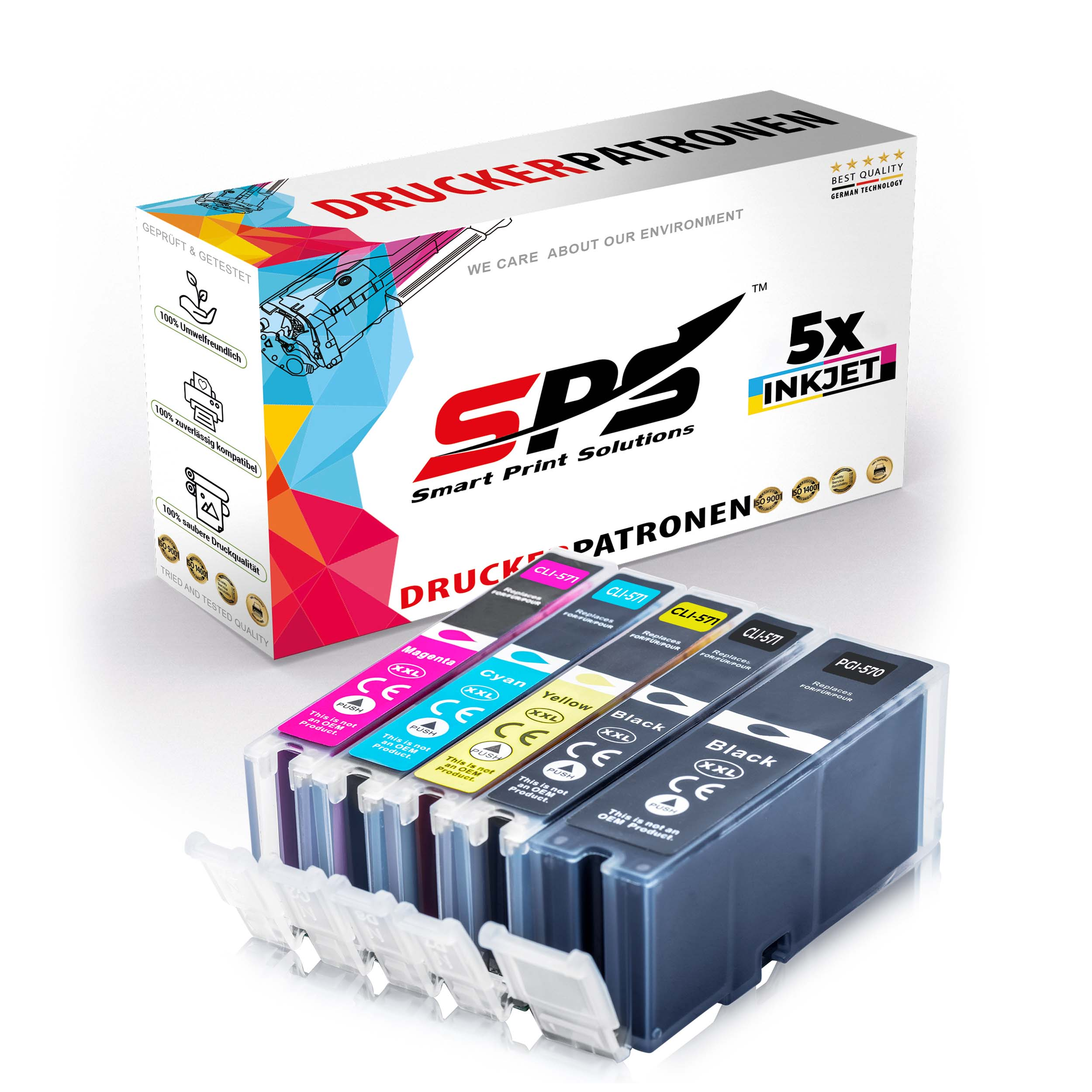 SPS S-13467 Tintenpatrone CLI-571 Pixma XL MG6800) Gelb Magenta Schwarz / (PGI-571 Cyan