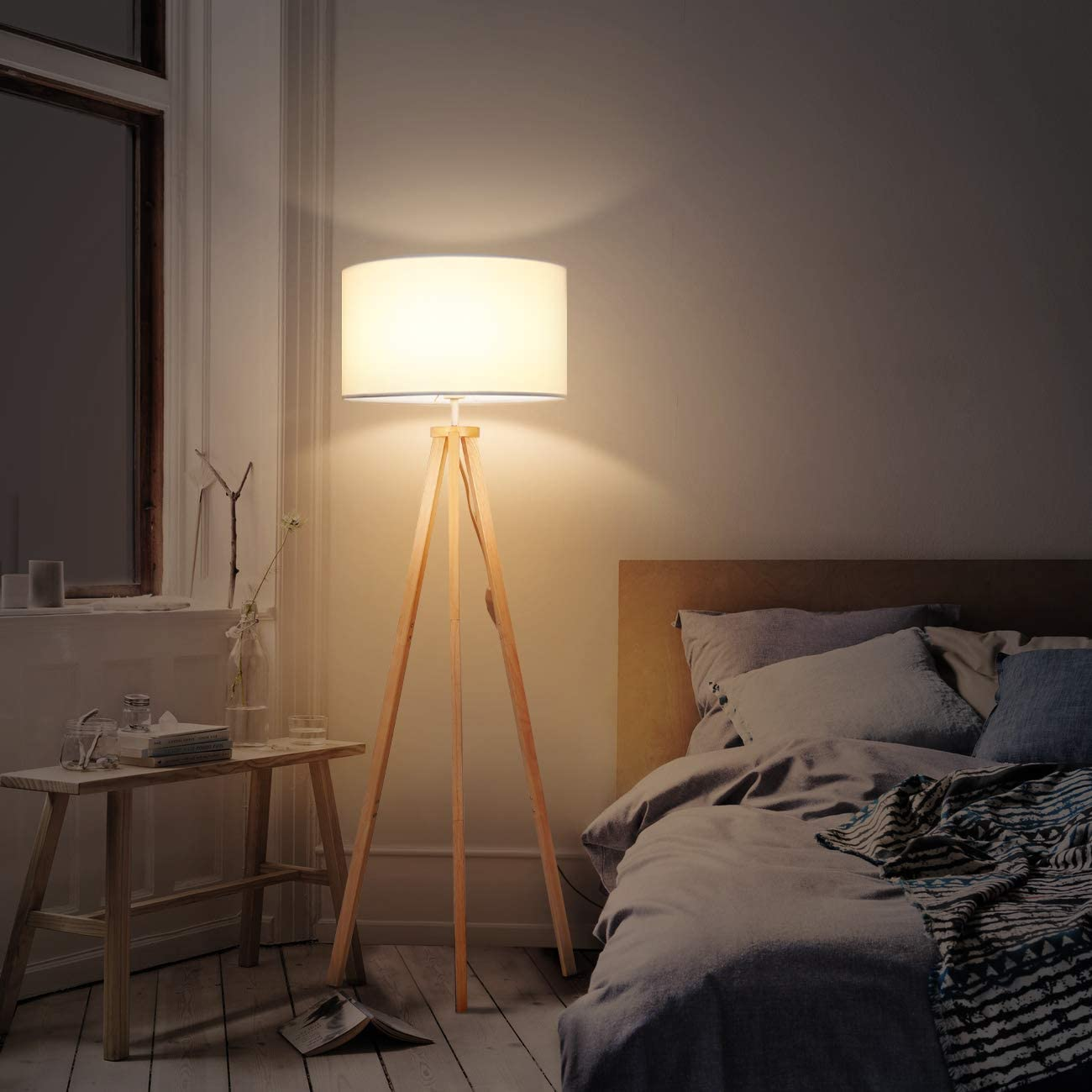 Wohnzimmer, für LED Schlafzimmer, Dreibein Stehlampe Dimmbar Holz Dimmbar Arbeitszimmer Stehlampe TOMONS aus