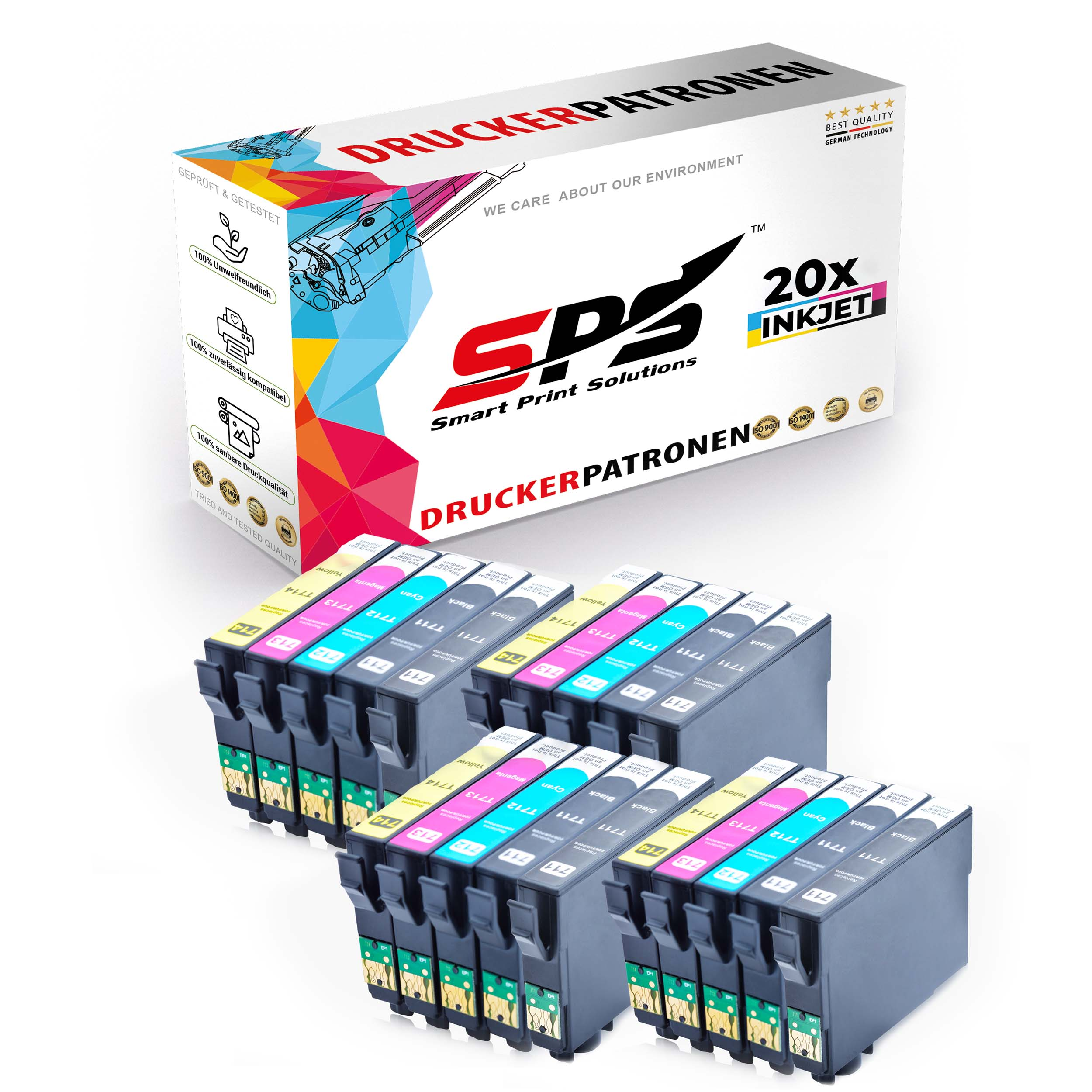SPS S-8701 Tintenpatrone Schwarz Cyan (T0711 Magenta / T0712 Stylus T0714 T0713 DX6050) Gelb