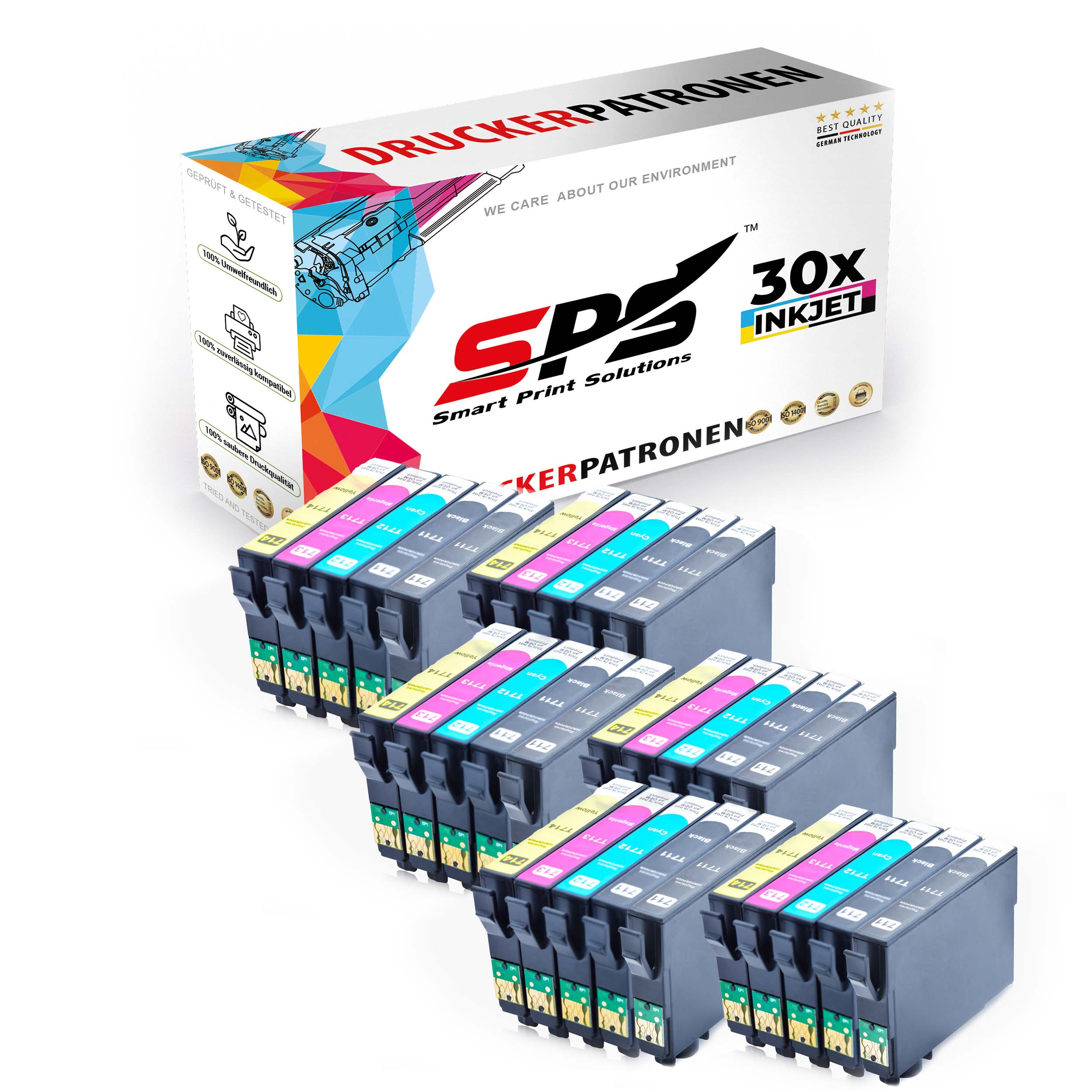 SPS S-10805 Tintenpatrone Schwarz (T0711 Cyan T0714 Stylus T0712 Gelb T0713 SX415) / Magenta