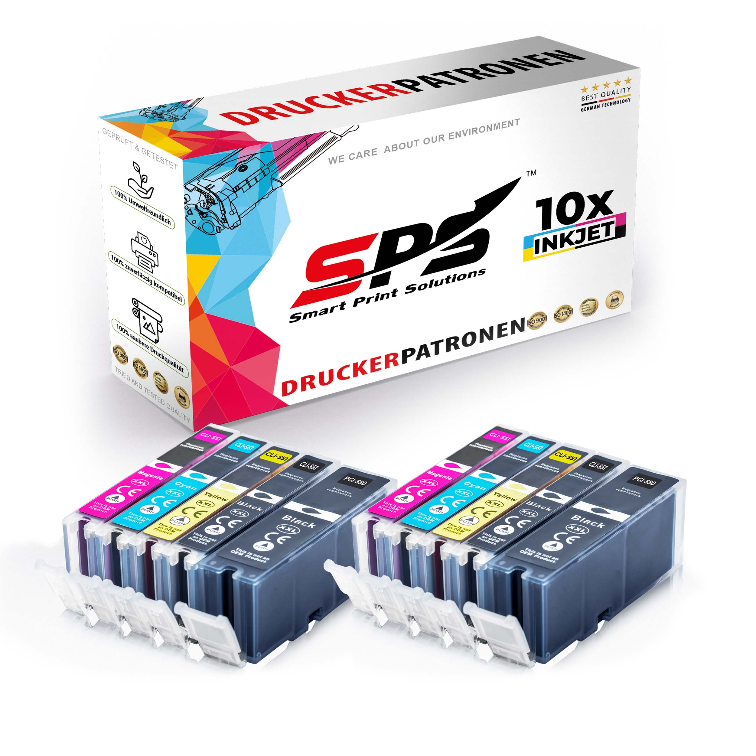 SPS Tintenpatrone CLI-551 Cyan Schwarz S-4968 (PGI-550 Gelb XL / Magenta MG6400) Pixma