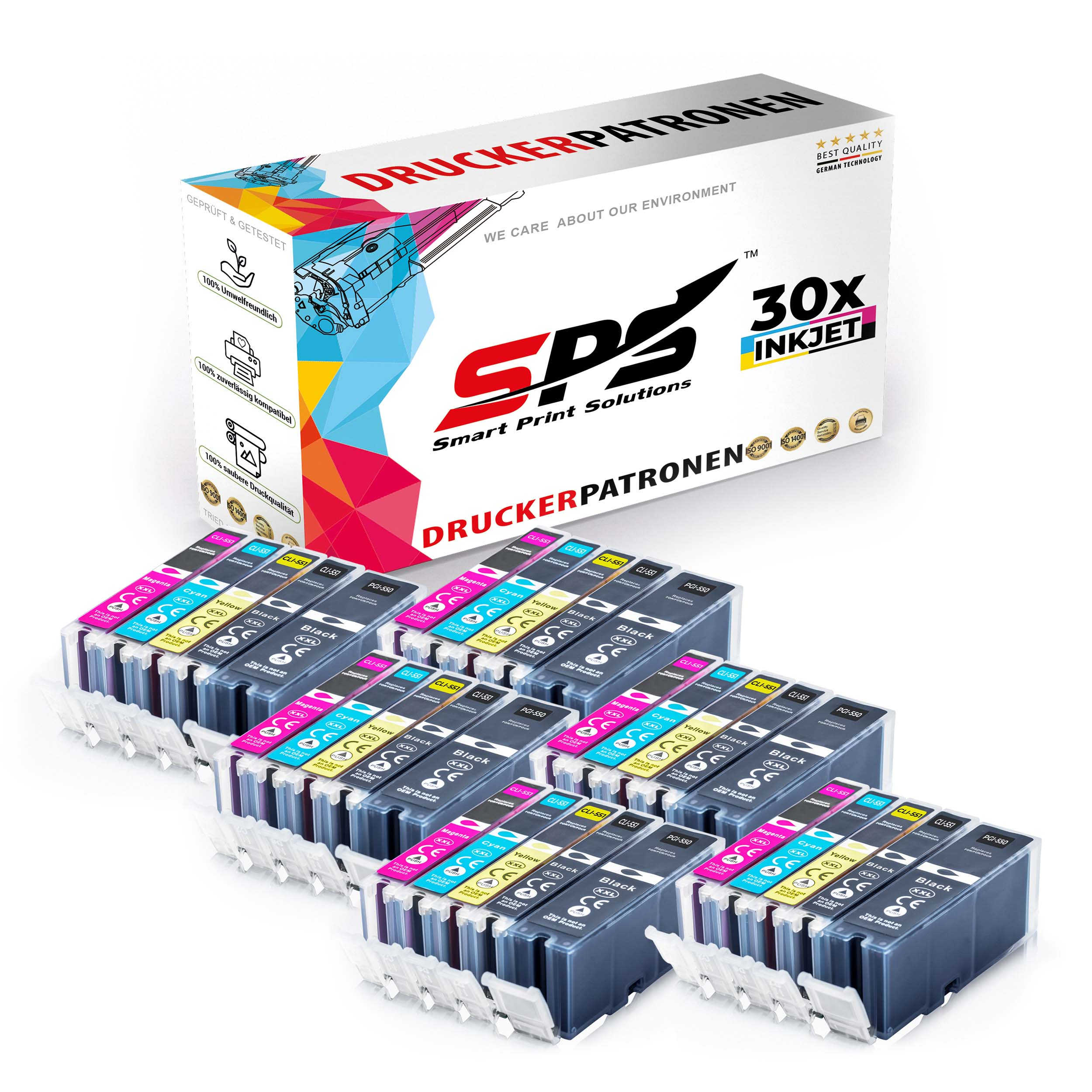 D&C 30er Set Cartuchos De Tinta Para Impresoras PGI550 CLI551 Compatible Con Canon Pixma Ip7200