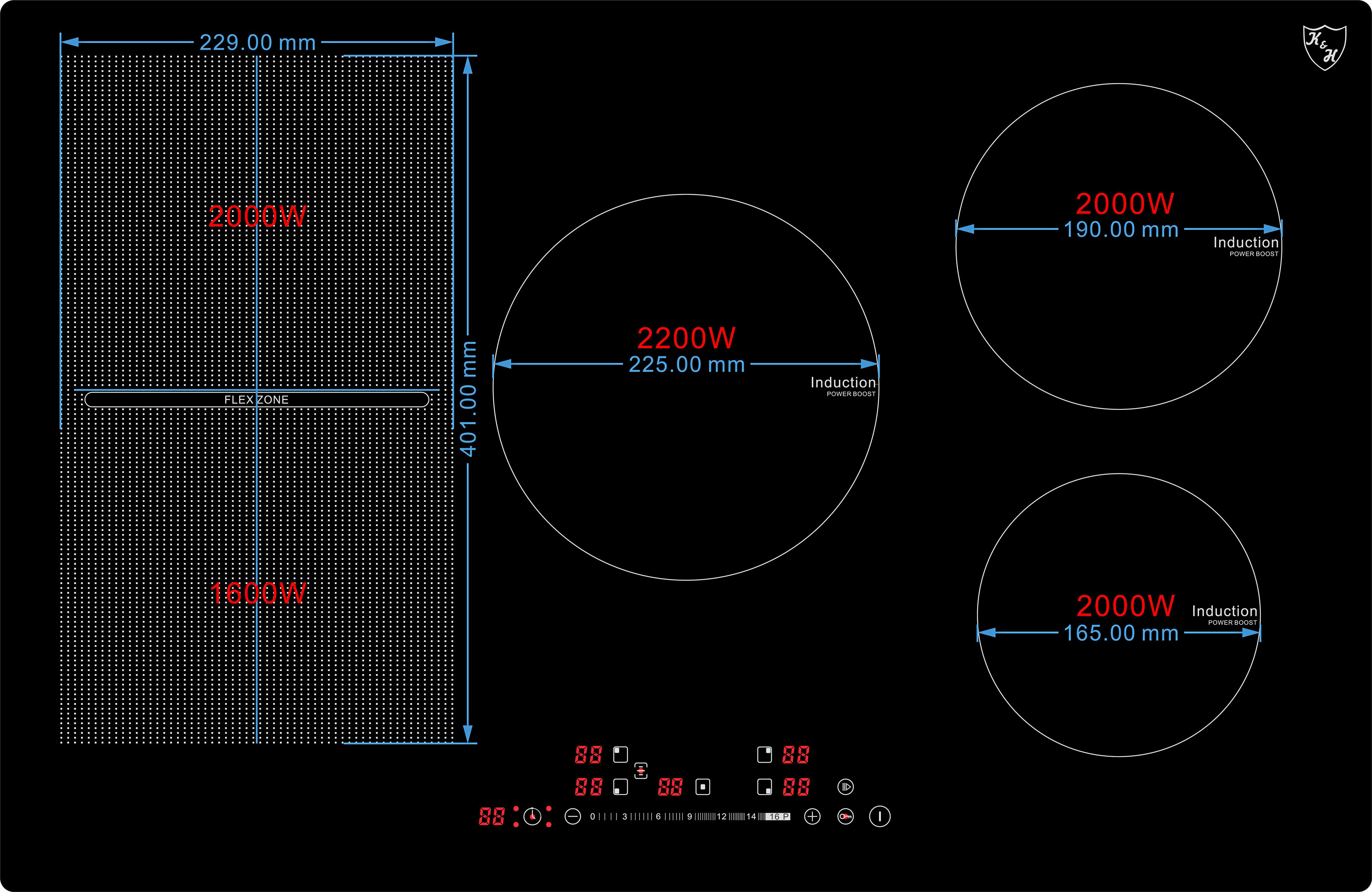 80cm Kochfelder) Induktionskochfeld breit, 5 80-IN-9200FLX mm K&H Zonen (800 5 Induktionskochfeld Eingebaut FLEX Autark