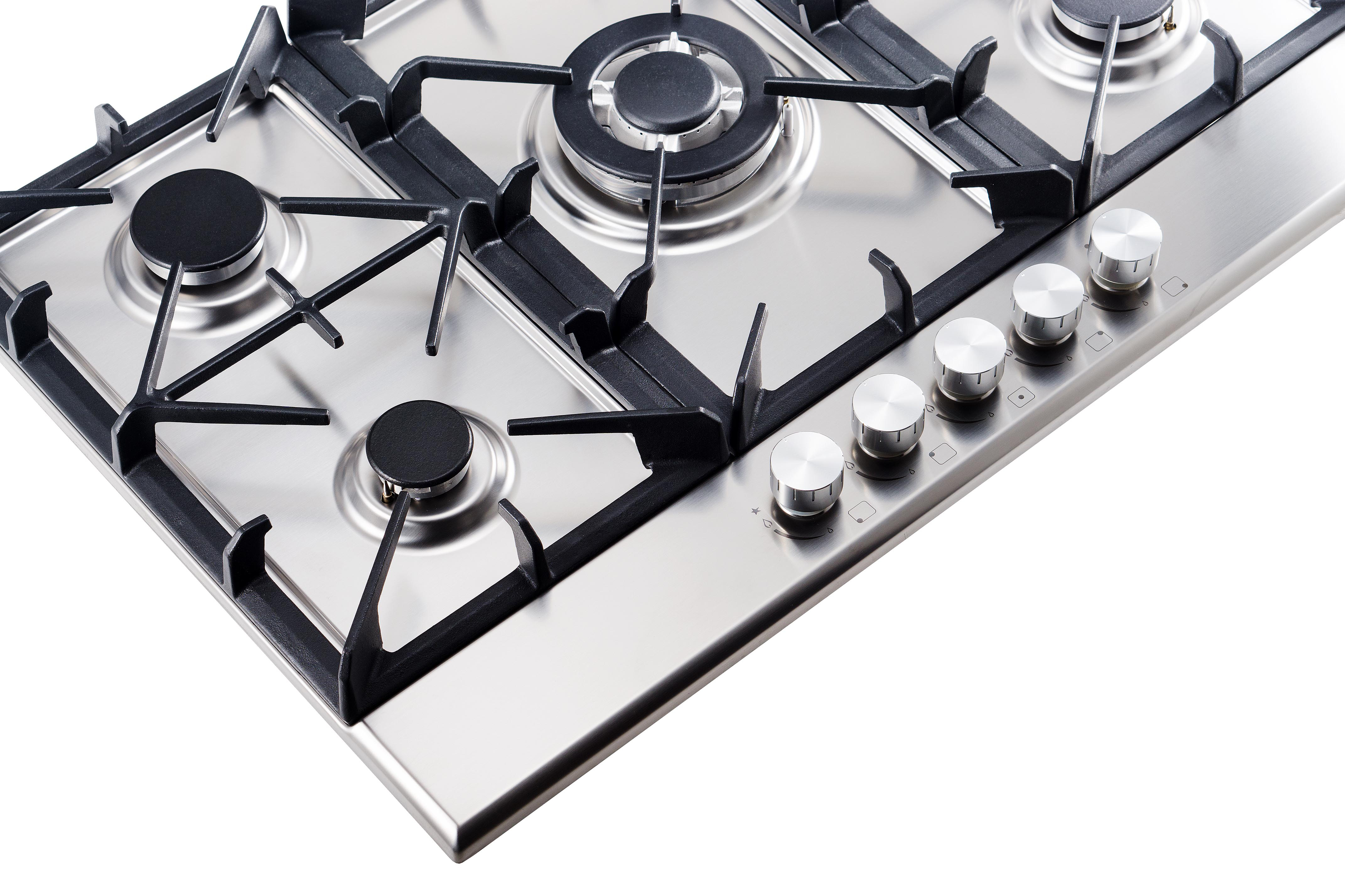Gaskochfeld Mit 5 Brennern Aus Glas – 90cm Einbau Für Erdgas/LPG | Automatische Flammensicherung, 3300W Power