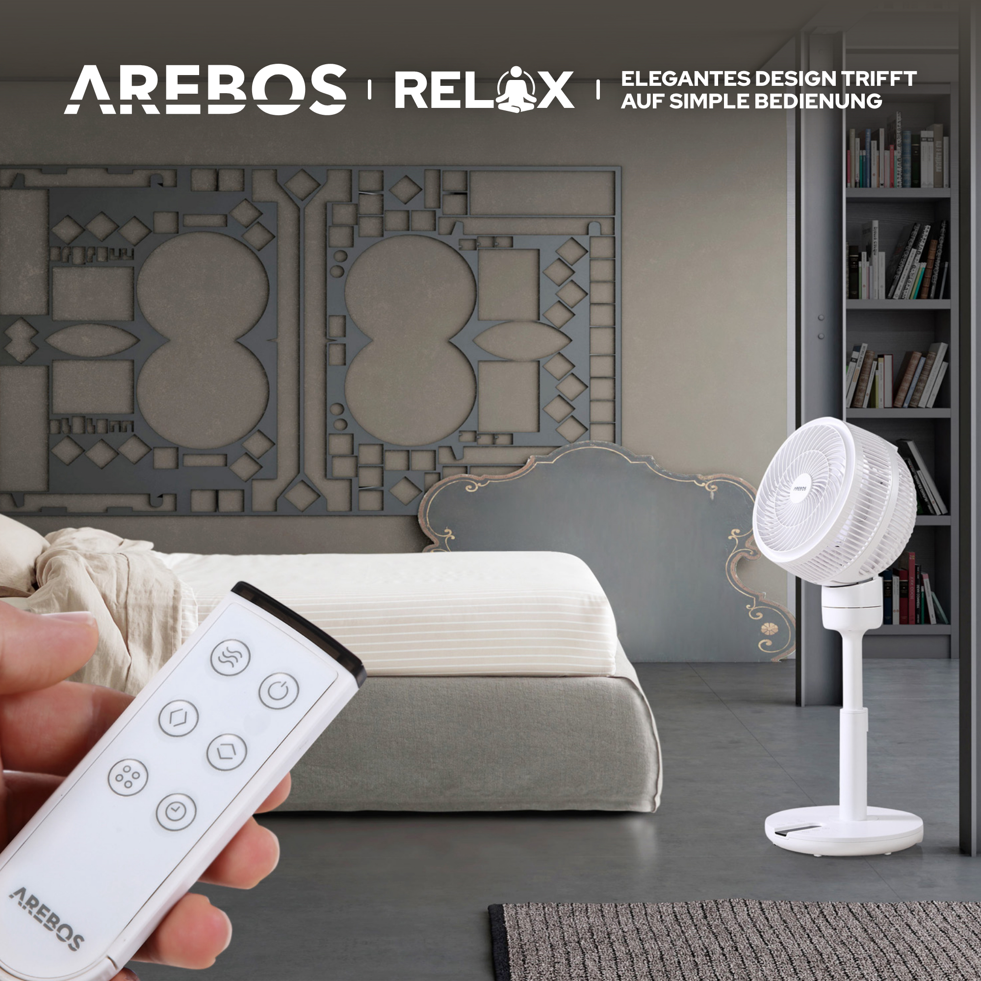 AREBOS weiß 55W Luftzirkulator Bodenventilator Watt) Fernbedienung mit (55