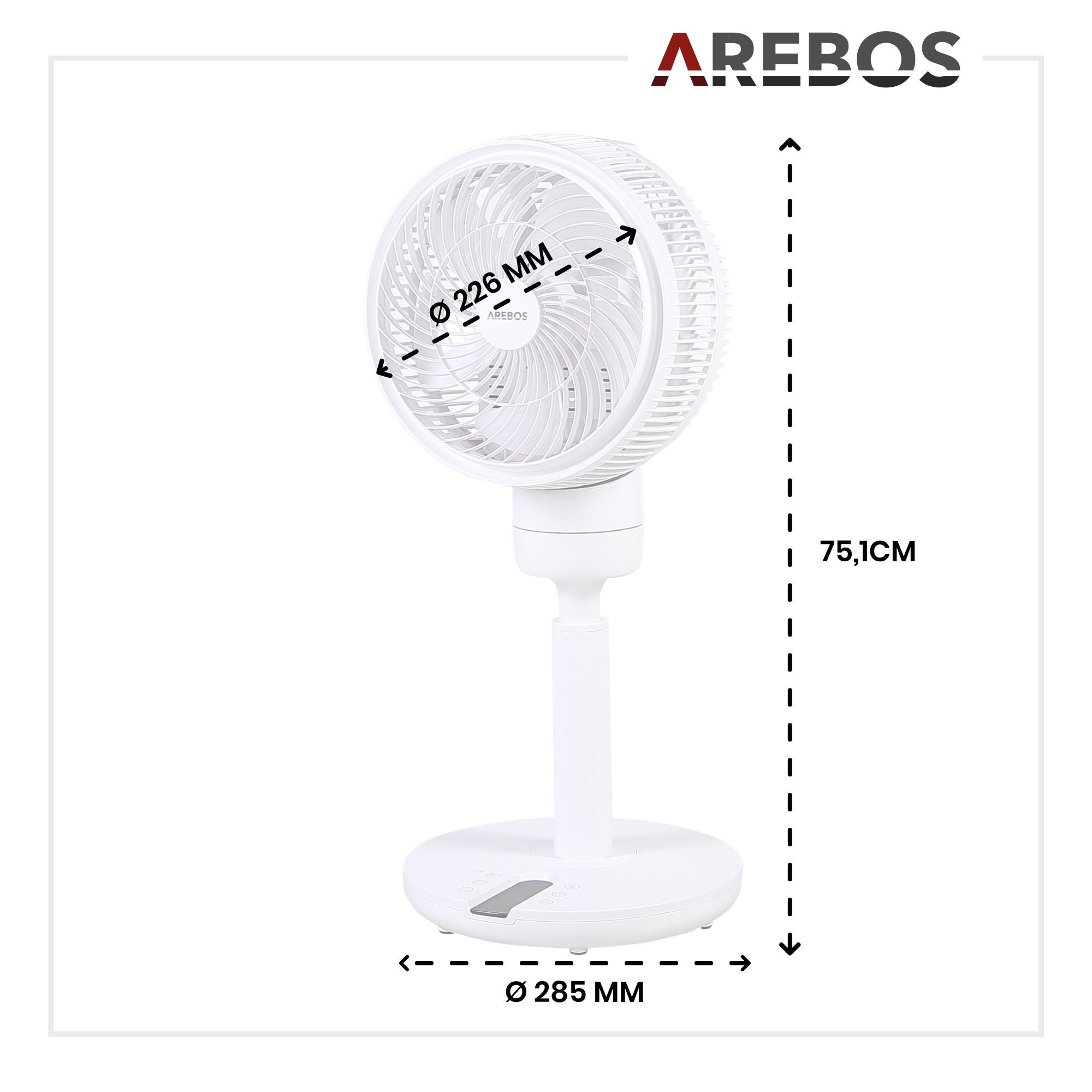 AREBOS Luftzirkulator 55W Bodenventilator Watt) Fernbedienung mit (55 weiß