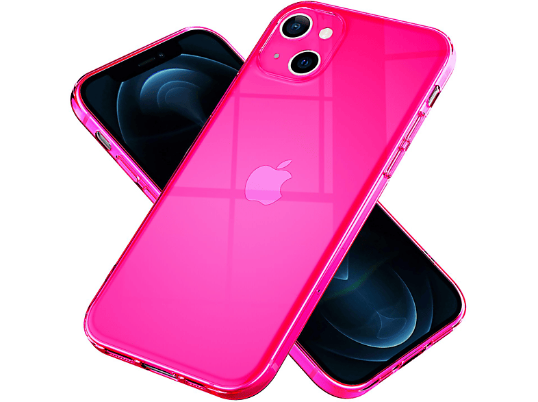 NALIA Klar Transparente Neon Silikon Hülle, Backcover, Apple, iPhone 13 Mini, Pink