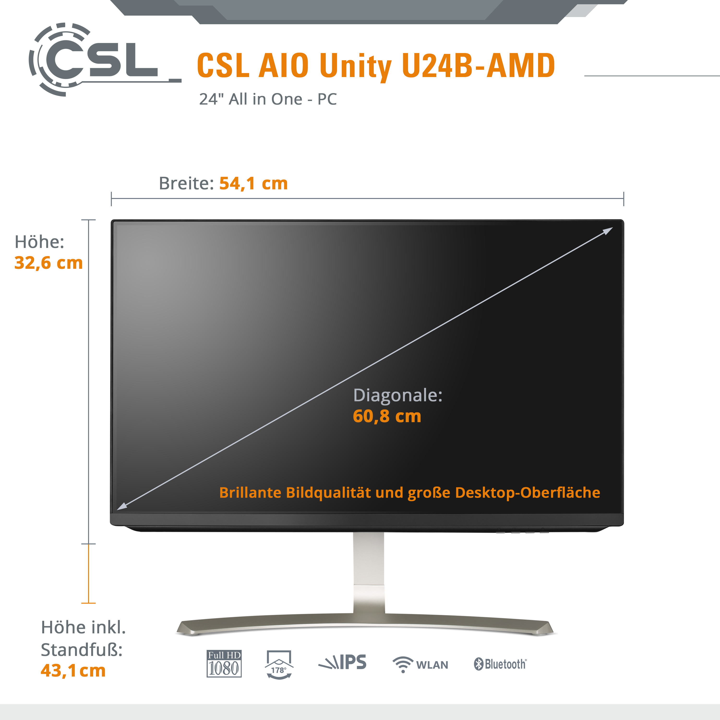 CSL Unity U24B-AMD 5650GE 6x GB 24 SSD, 1000 Home, 11 AMD RAM, All-in-One-PC Display, schwarz Win 3400 GB Radeon mit / Zoll MHz 16 Graphics