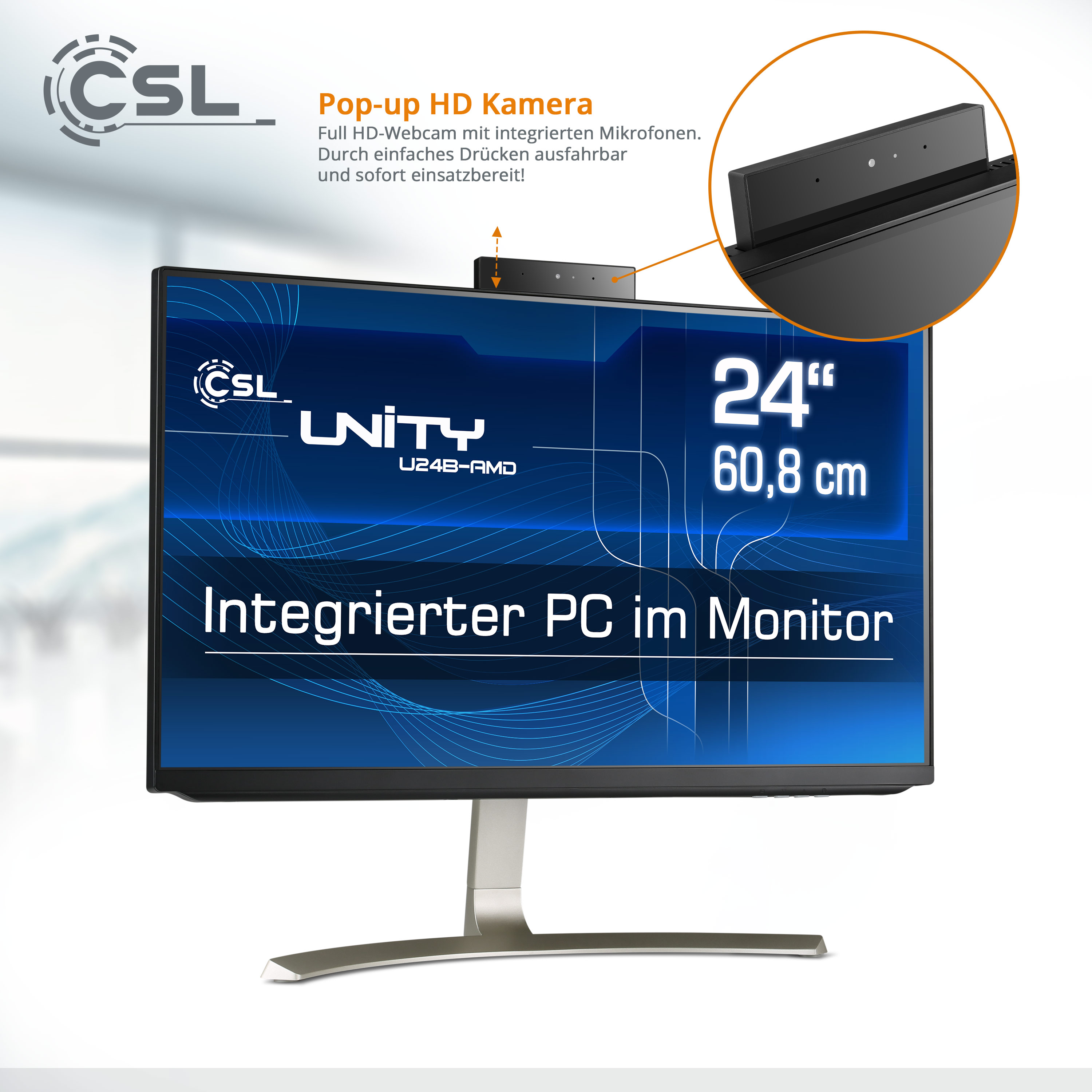 CSL Unity U24B-AMD / 24 GB 500 500 Vega 8 / RAM, AMD mit RAM, SSD, Zoll GB / All-in-One-PC Display, 8 GB schwarz 8, GB 3200G