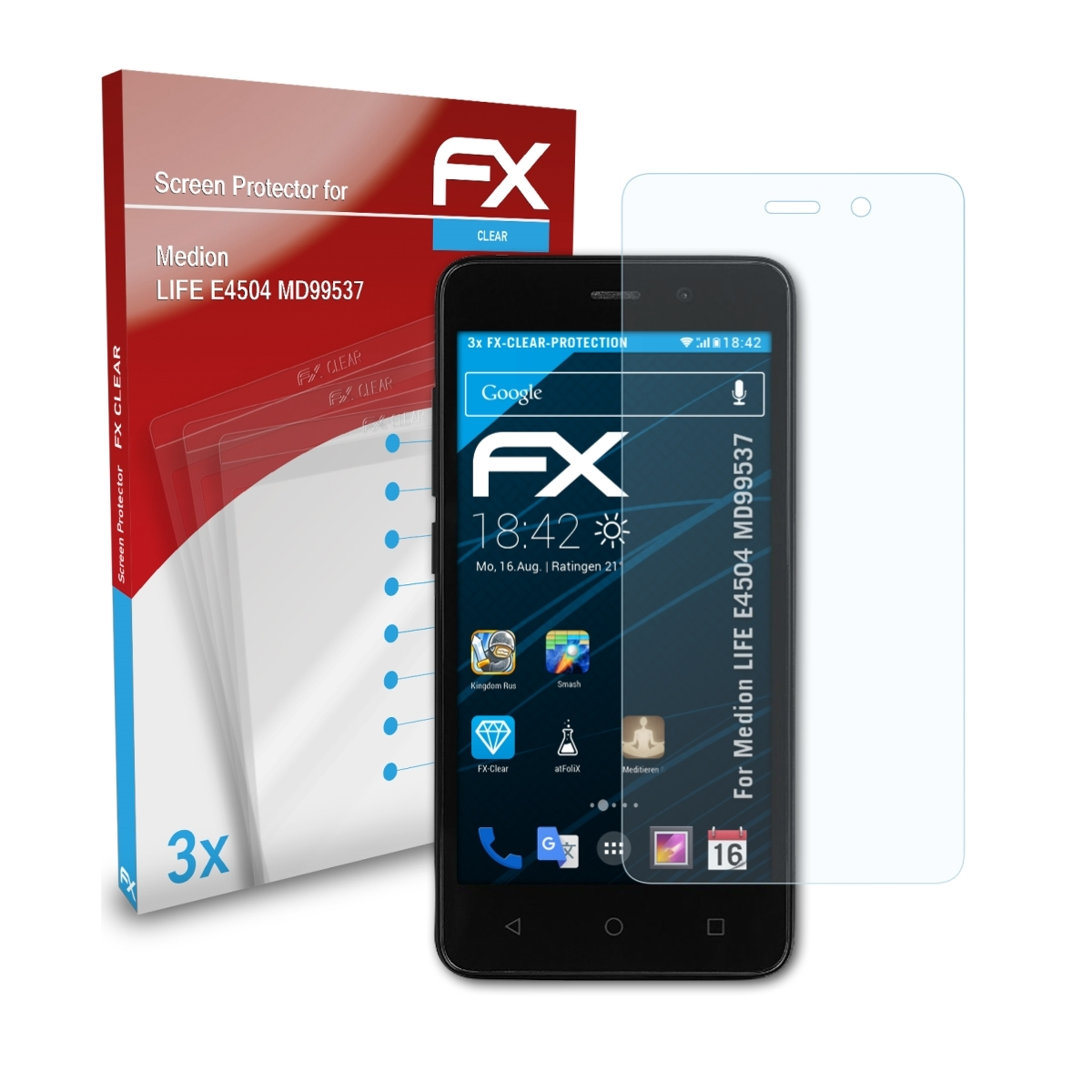 ATFOLIX 3x FX-Clear Displayschutz(für E4504 (MD99537)) Medion LIFE