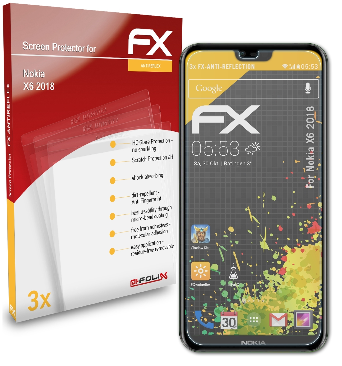 Displayschutz(für FX-Antireflex Nokia (2018)) 3x ATFOLIX X6