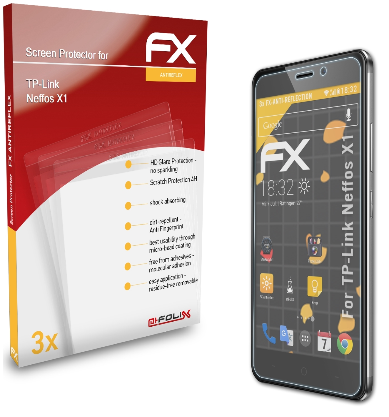 ATFOLIX 3x FX-Antireflex Displayschutz(für TP-Link X1) Neffos