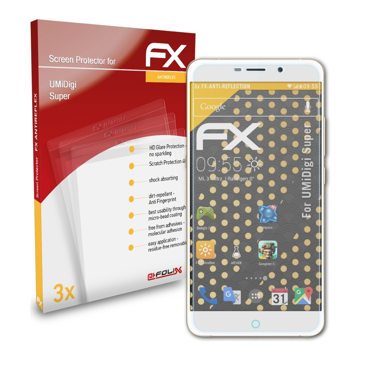 3x Super) ATFOLIX UMiDigi FX-Antireflex Displayschutz(für