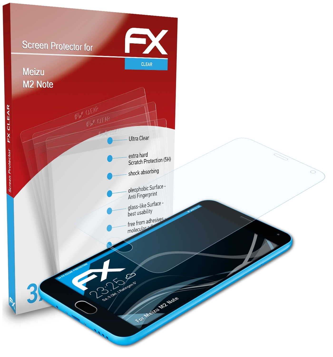 ATFOLIX 3x FX-Clear M2 Note) Meizu Displayschutz(für