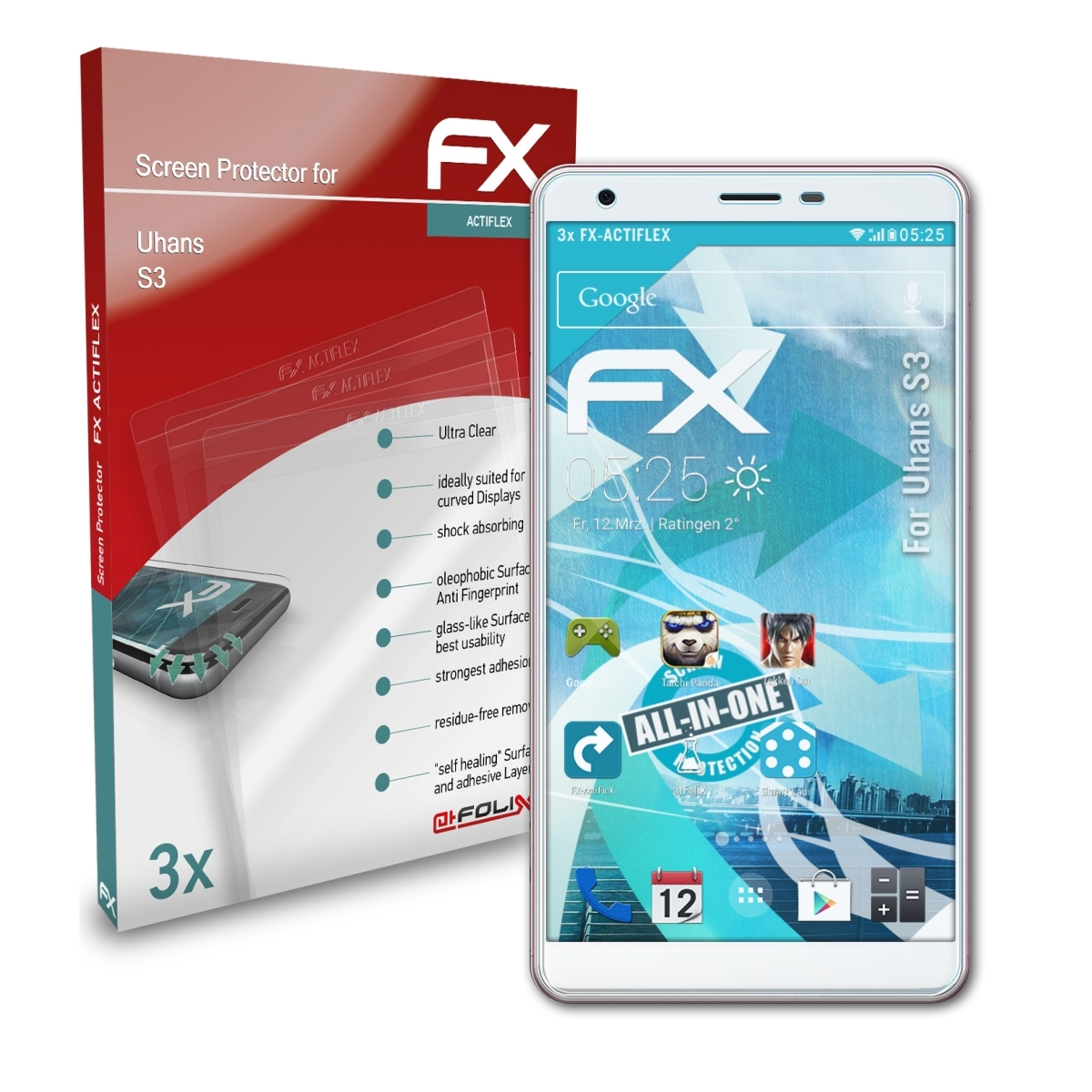 FX-ActiFleX Uhans S3) Displayschutz(für 3x ATFOLIX
