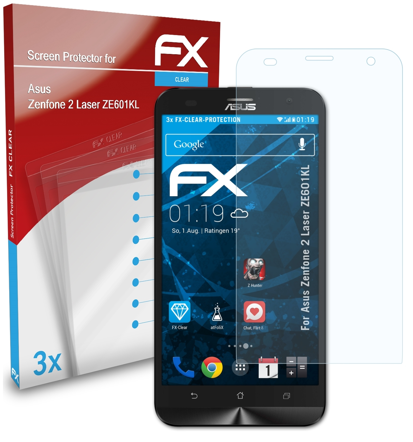 ATFOLIX 3x Laser Displayschutz(für Zenfone Asus (ZE601KL)) 2 FX-Clear